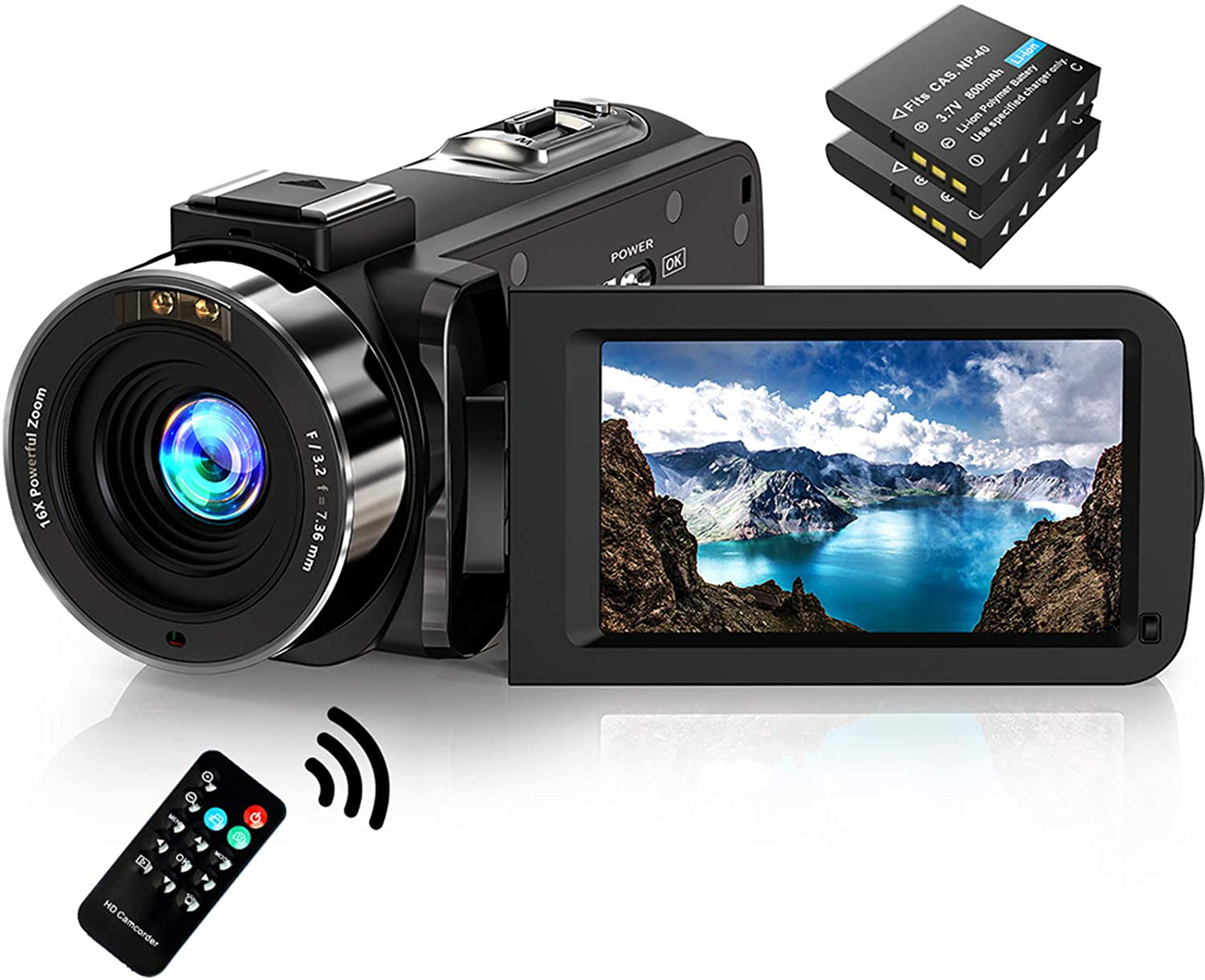 Video Camera Camcorder FHD 1080P 30FPS 36MP IR Night Vision YouTube Vlogging Camera Recorder 3.0'' 270 Degree Rotation IPS Screen 16X Digital Zoom Camcorder with Remote and 2 Batteries