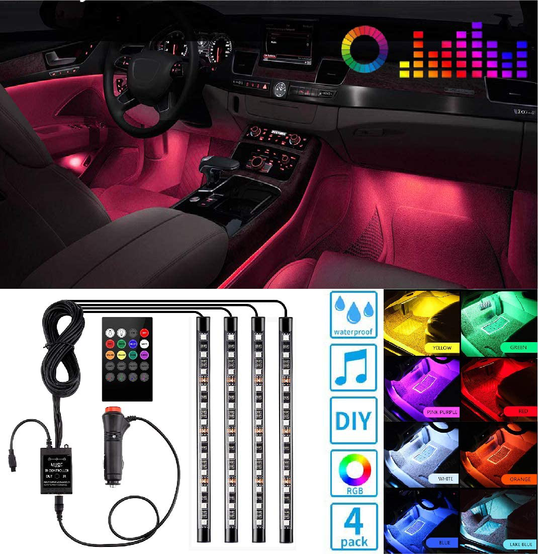 Led Interior Car Lights, Controller Led Lights for Cars, Multicolor Music Underglow Lighting Kits with Wireless Control and Sound Active Function, Car Charger Included, DC 12V
