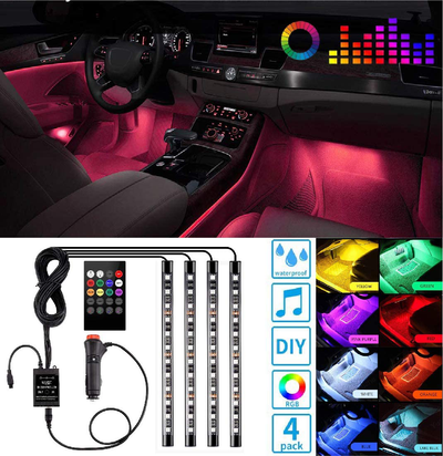 Led Interior Car Lights, Controller Led Lights for Cars, Multicolor Music Underglow Lighting Kits with Wireless Control and Sound Active Function, Car Charger Included, DC 12V