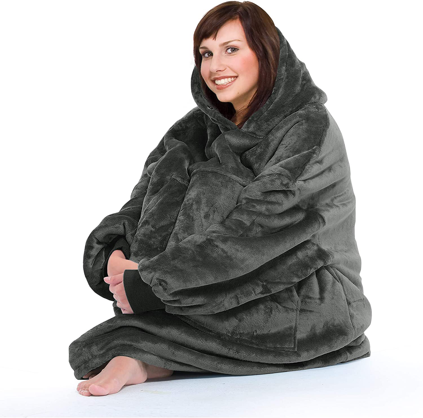 Catalonia Oversized Wearable Blanket Hoodie Sweatshirt, Comfortable Sherpa Lounging Pullover for Adults Men Women Teenagers Wife Girlfriend