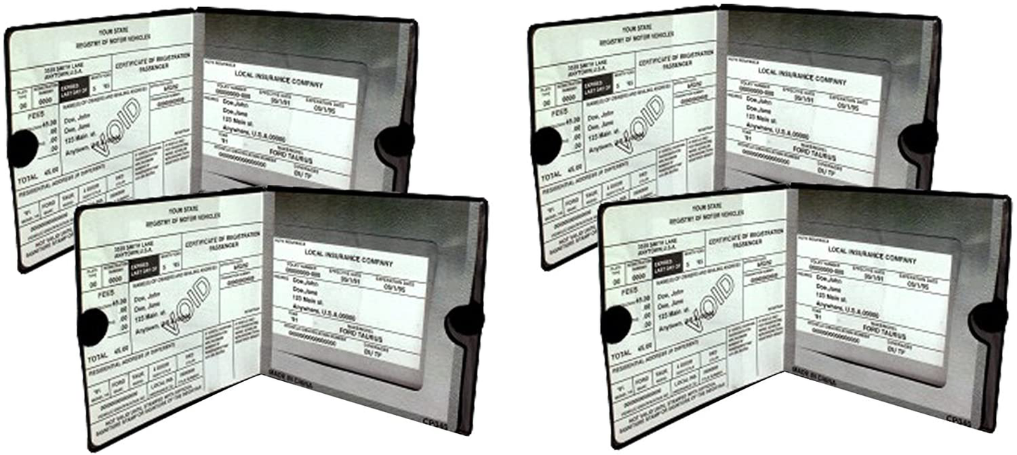 ESSENTIAL Car Auto Insurance Registration BLACK Document Wallet Holders - Automobile, Motorcycle, Truck, Trailer Vinyl ID Holder & Visor Storage - Strong Closure On Each - Necessary in Every Vehicle