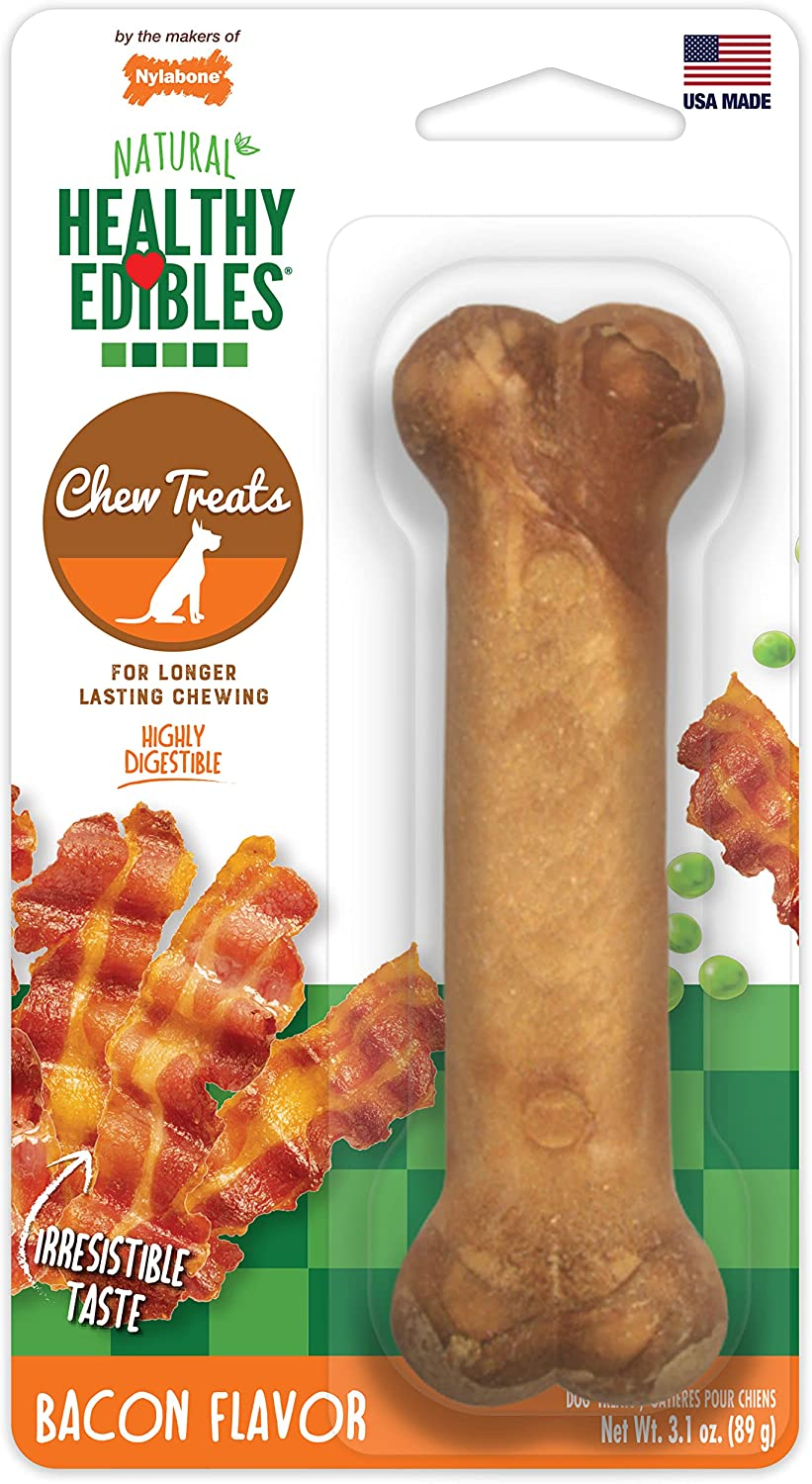Nylabone Healthy Edibles All-Natural Long Lasting Bacon Flavor Chew Treats 3 Count Bacon Small/Regular