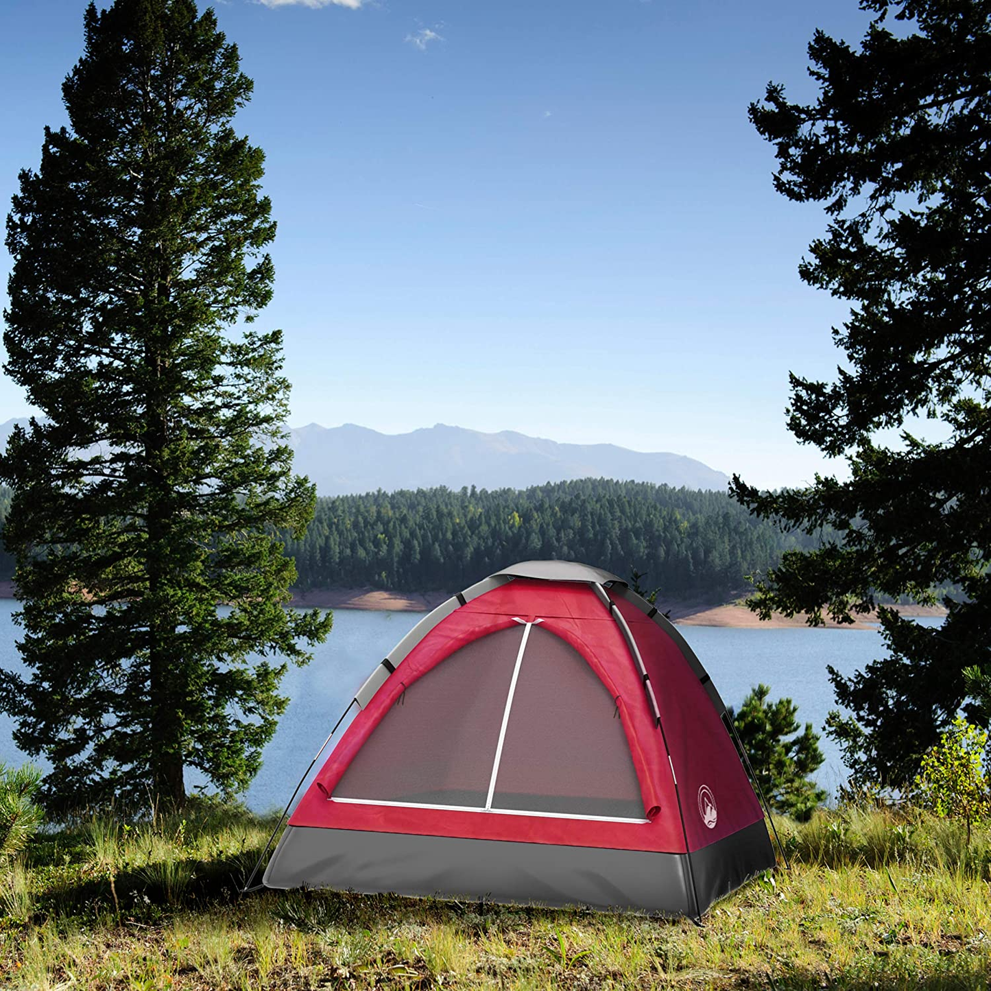 2-Person Tent, Dome Tents for Camping with Carry Bag by Wakeman Outdoors (Camping Gear for Hiking, Backpacking, and Traveling) - RED , 6.25’ X 4.80’ X 3.50’
