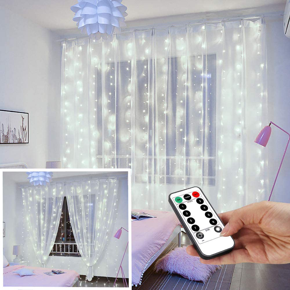 String Lights Curtain,USB Powered Fairy Lights for Bedroom Wall Party,8 Modes & IP64 Waterproof Ideal for Outdoor Wedding Decor (White,7.9Ft x 5.9Ft)