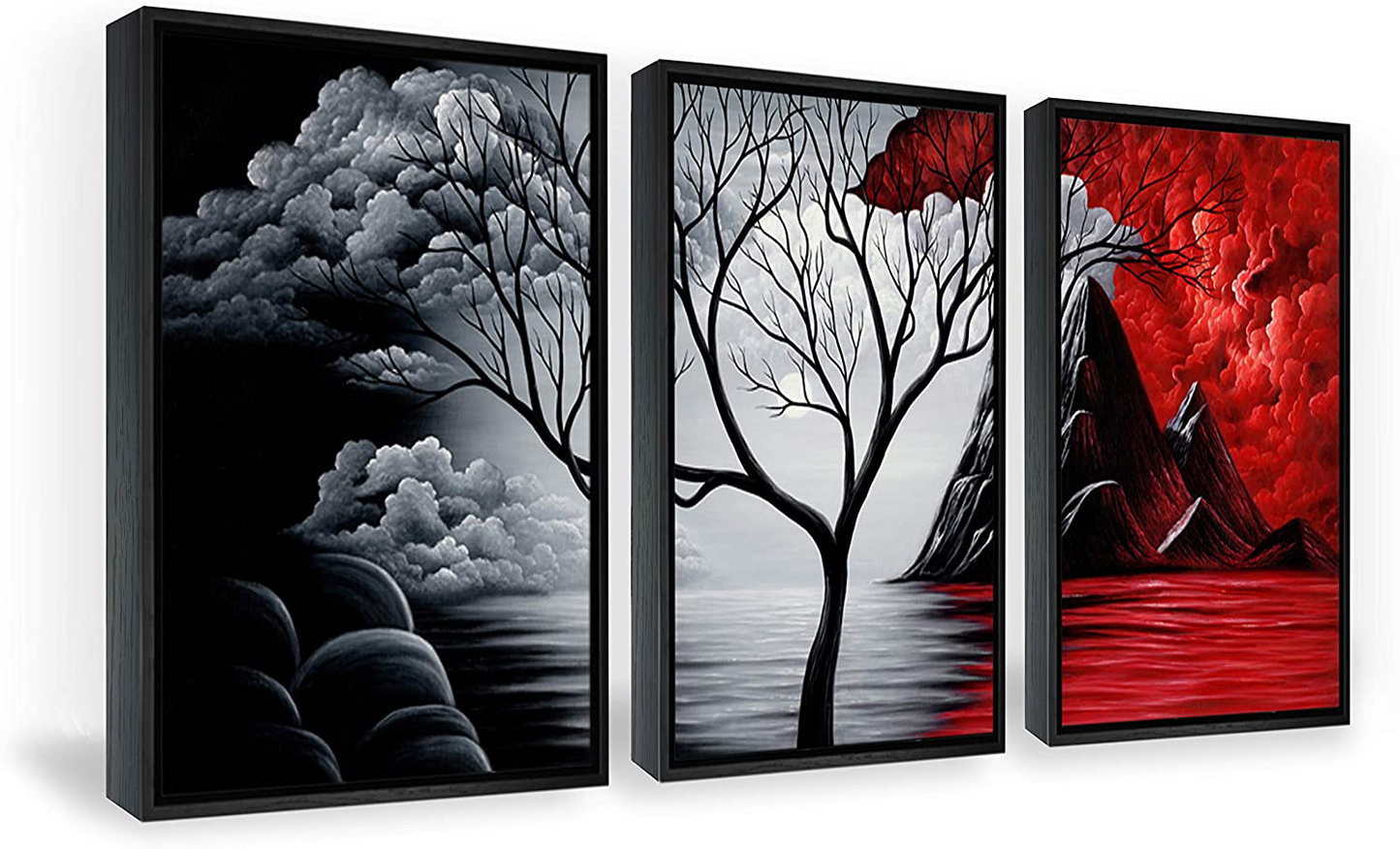 Wieco Art Extra Large Size Framed Canvas Art Prints Wall Art the Cloud Tree Abstract Pictures Paintings for Living Room Home Office Decorations Contemporary Artwork 3 Panels Black Frame