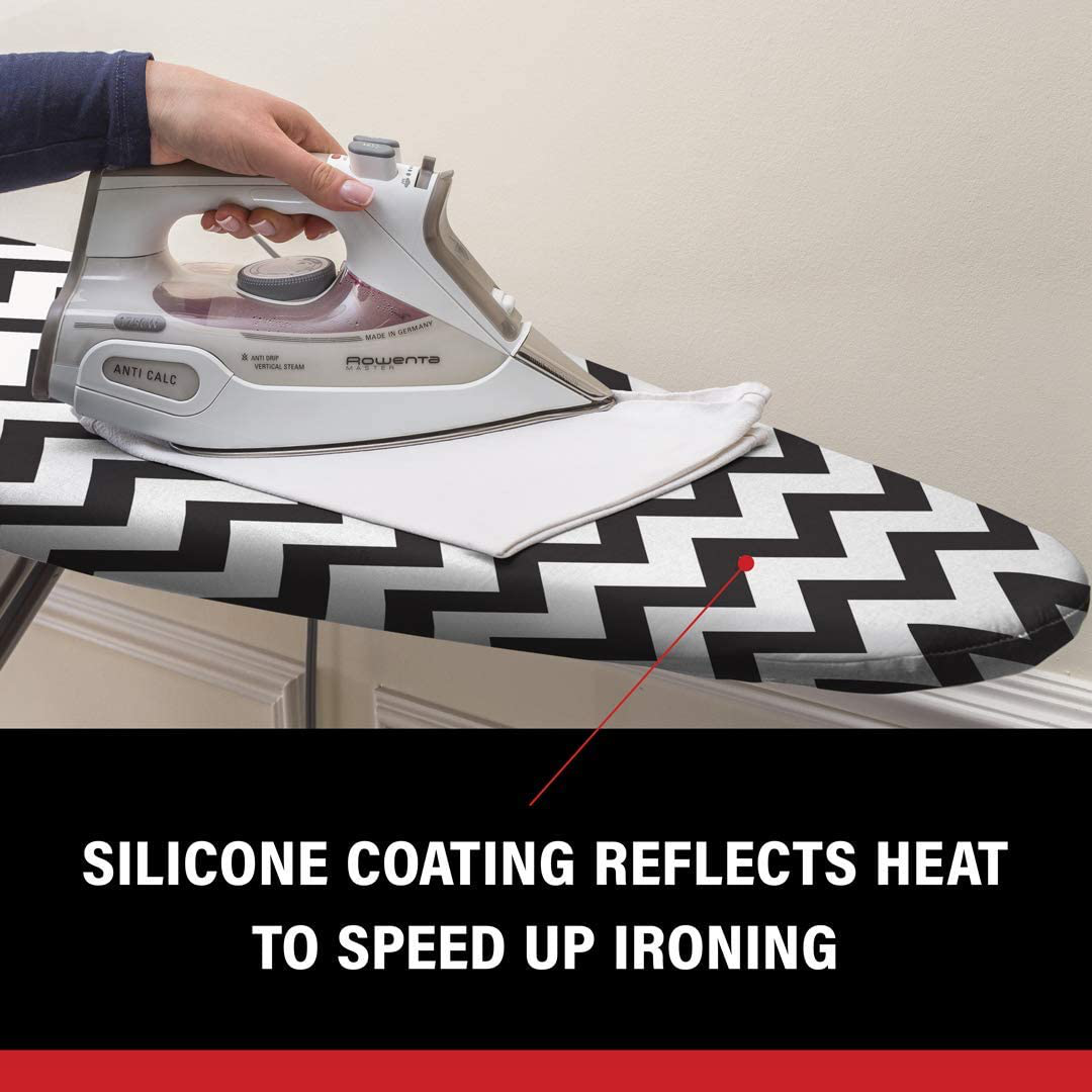 Epica Silicone Coated Ironing Board Cover- Resists Scorching and Staining - 15" x54 (Grey and White Stripe)