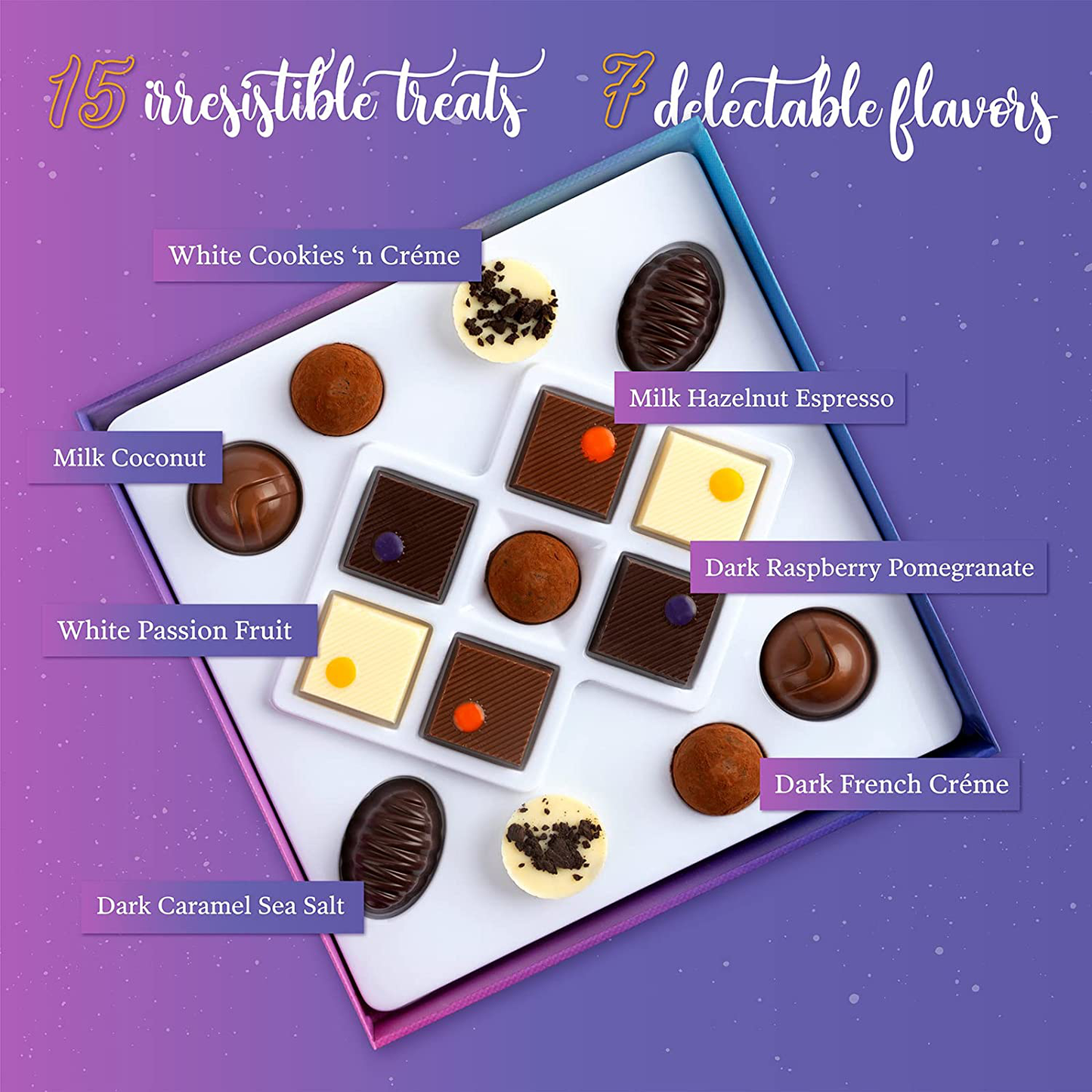 Astor Chocolate Belgian Truffles Gift Box, 15 Gourmet Assortment Christmas, Prime Holiday Food Baskets Candy Gifts for Families Mom Dad Men Women Family, Birthday Valentines Day Food Basket Delivery