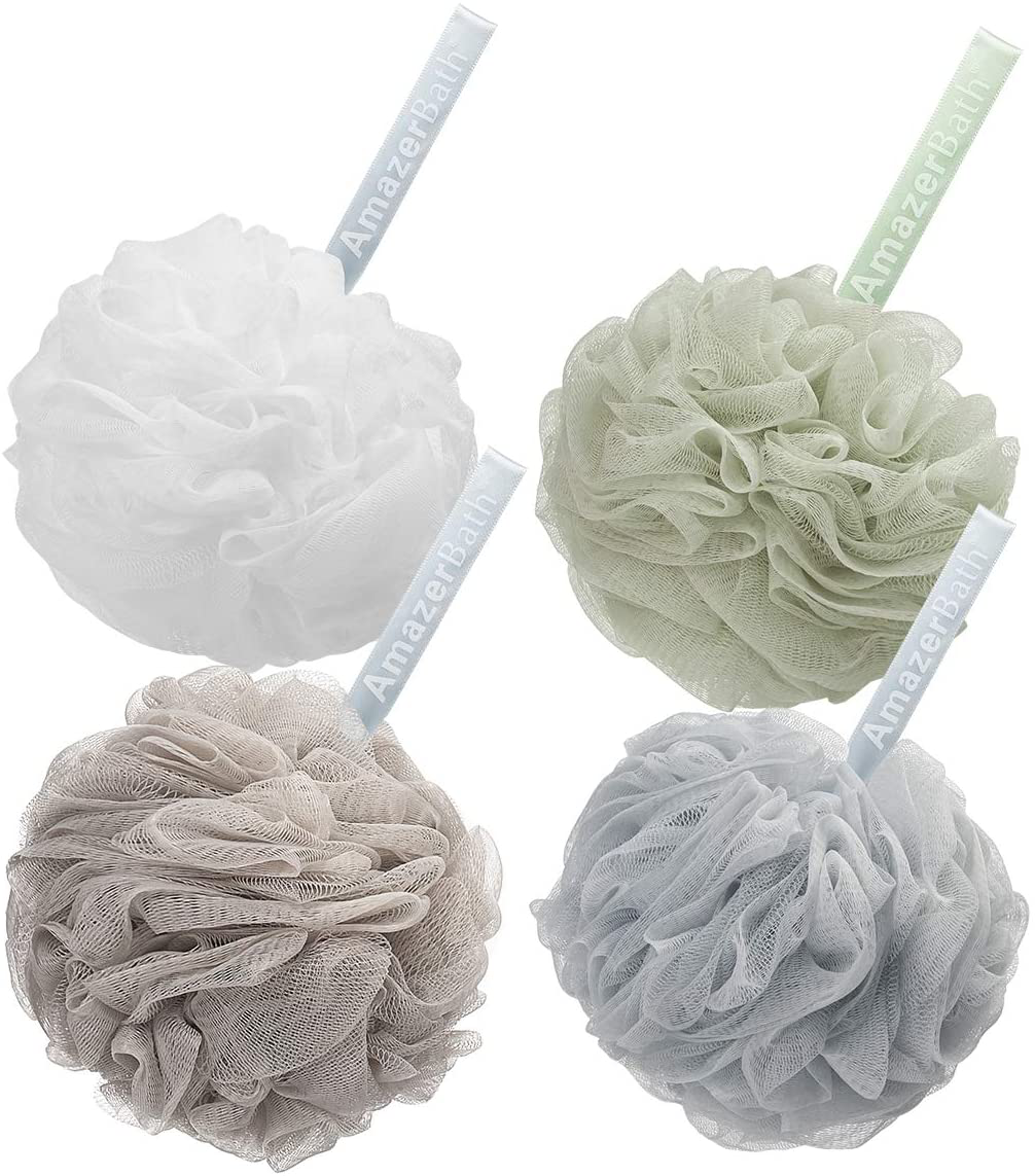 AmazerBath Shower Bath Sponge Shower Loofahs Balls Body Wash Bathroom Men Women- Set of 4