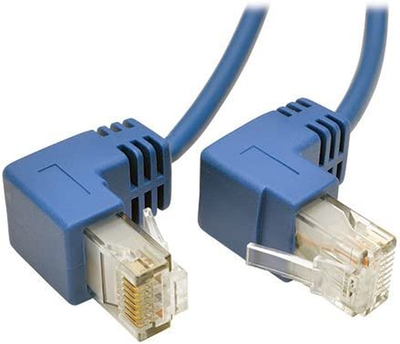 Tripp Lite Cat6 Gigabit Snagless Molded Slim UTP Patch Cable, 1 Ft. Right Angle, RJ45 M/M 1' (N201-SR1-BL)