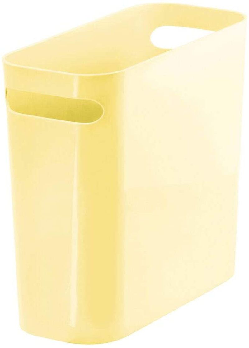 mDesign Slim Plastic Rectangular Small Trash Can Wastebasket, Garbage Container Bin with Handles for Bathroom, Kitchen, Home Office, Dorm, Kids Room - 10" High, Shatter-Resistant - Black