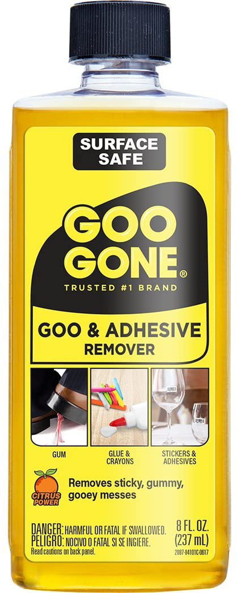 Goo Gone Adhesive Remover - 8 Ounce - Surface Safe Adhesive Remover Safely Removes Stickers Labels Decals Residue Tape Chewing Gum Grease Tar