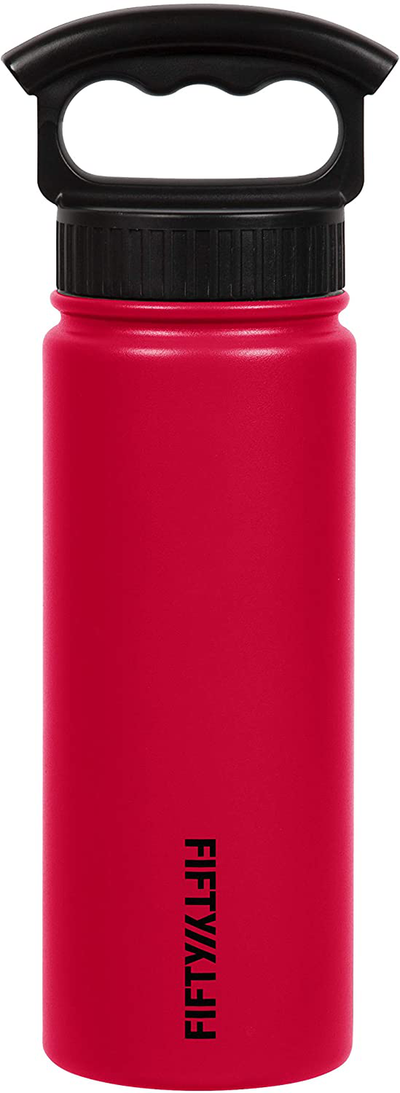 FIFTY/FIFTY Double Wall Vacuum Insulated Water Bottle, Stainless Steel, Wide Mouth with Three Finger Cap