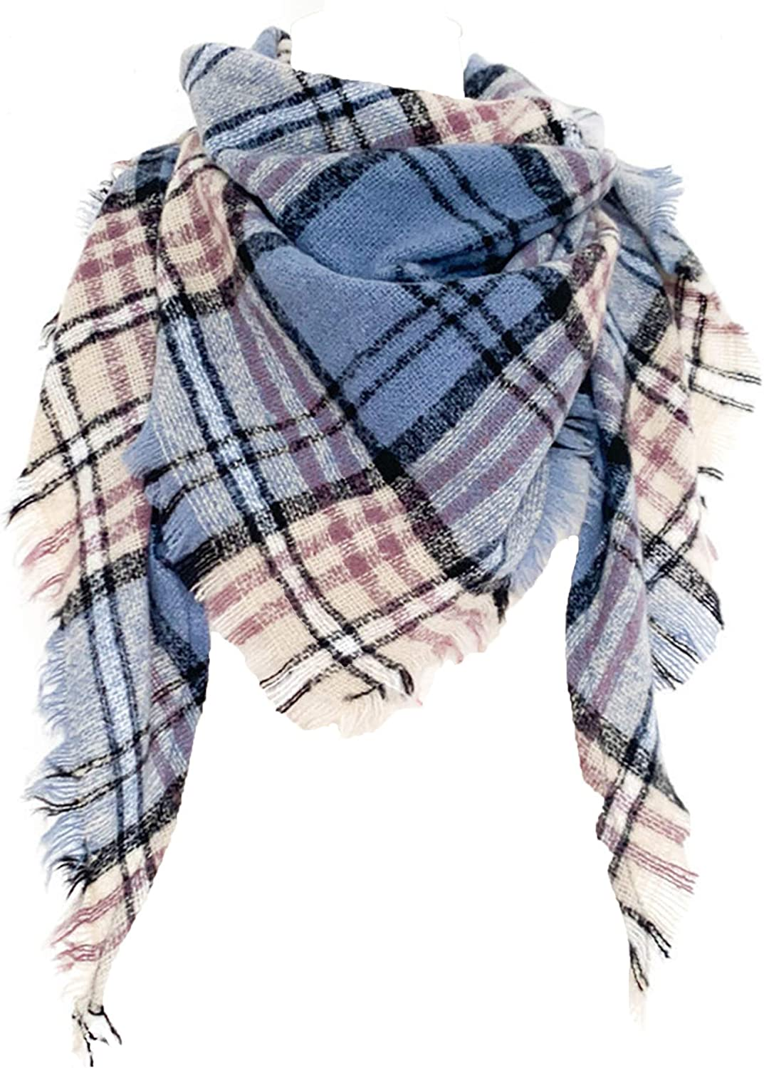 Wander Agio Womens Warm Scarf Triangle Shawls Winter Scarves Stripe Plaid Fichu Rough Surface