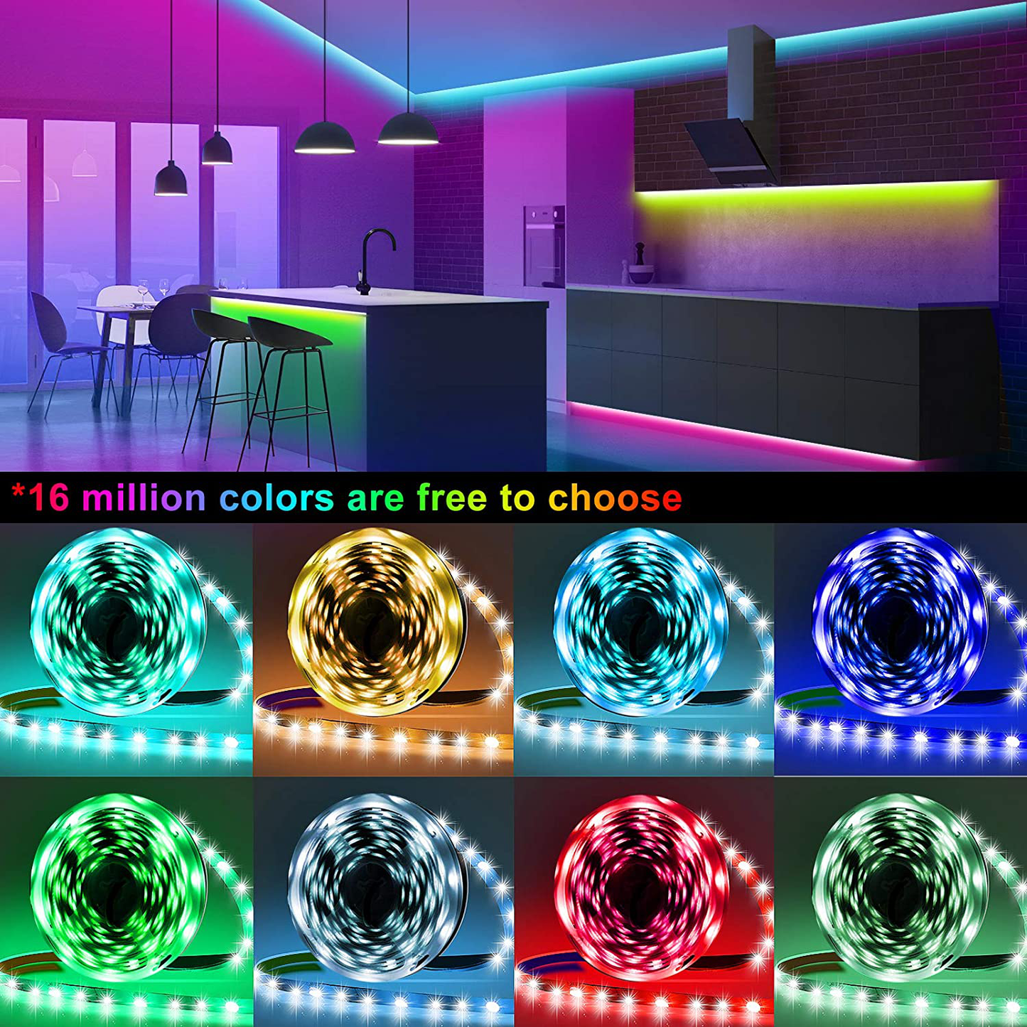50ft Led Strip Lights, Keepsmile 5050 RGB Color Changing Led Light Strips, Led Lights for Bedroom, Kitchen, Home Decoration