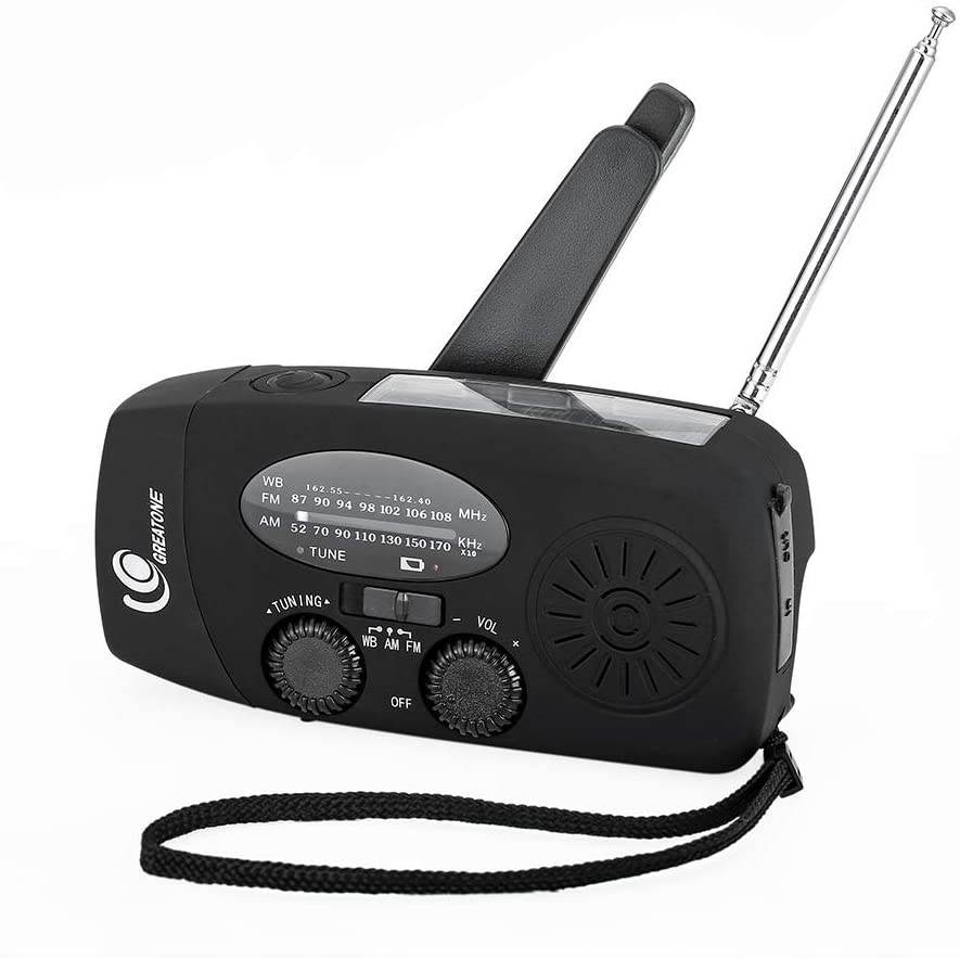 Weather Radio Emergency Hand Crank Self Powered AM/FM NOAA Solar Portable Camping Weather Radio with LED Flashlight