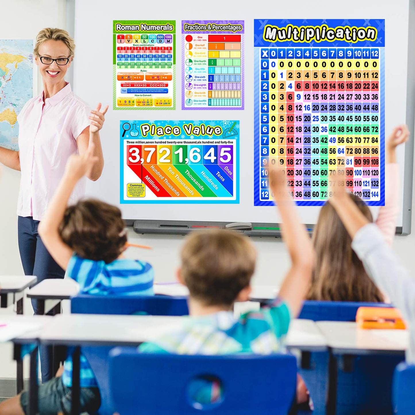 Blulu 12 Pieces Educational Math Posters for Kids with 80 Glue Point Dot for Elementary and Middle School Classroom Teach Multiplication Division Addition Subtraction Fractions Decimals, 16 x 11 Inch