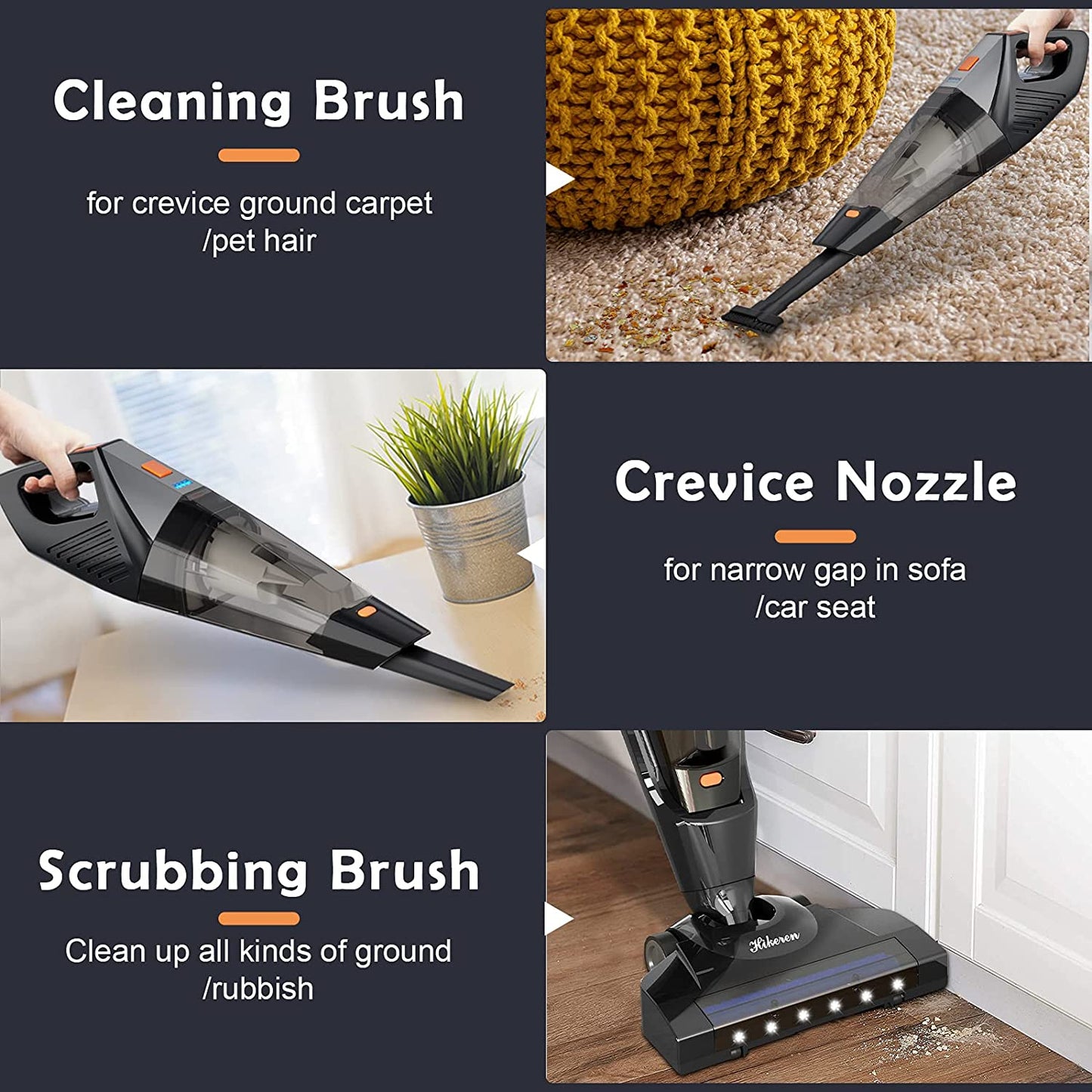 Wet Dry Cordless-Vacuum Cleaner-Lightweight-Powerful Floor-Cleaning - 2 in 1/ 16Kpa Handheld Vacuum with Washable HEPA Filter Portable for Home,Pet Hair,Carpet
