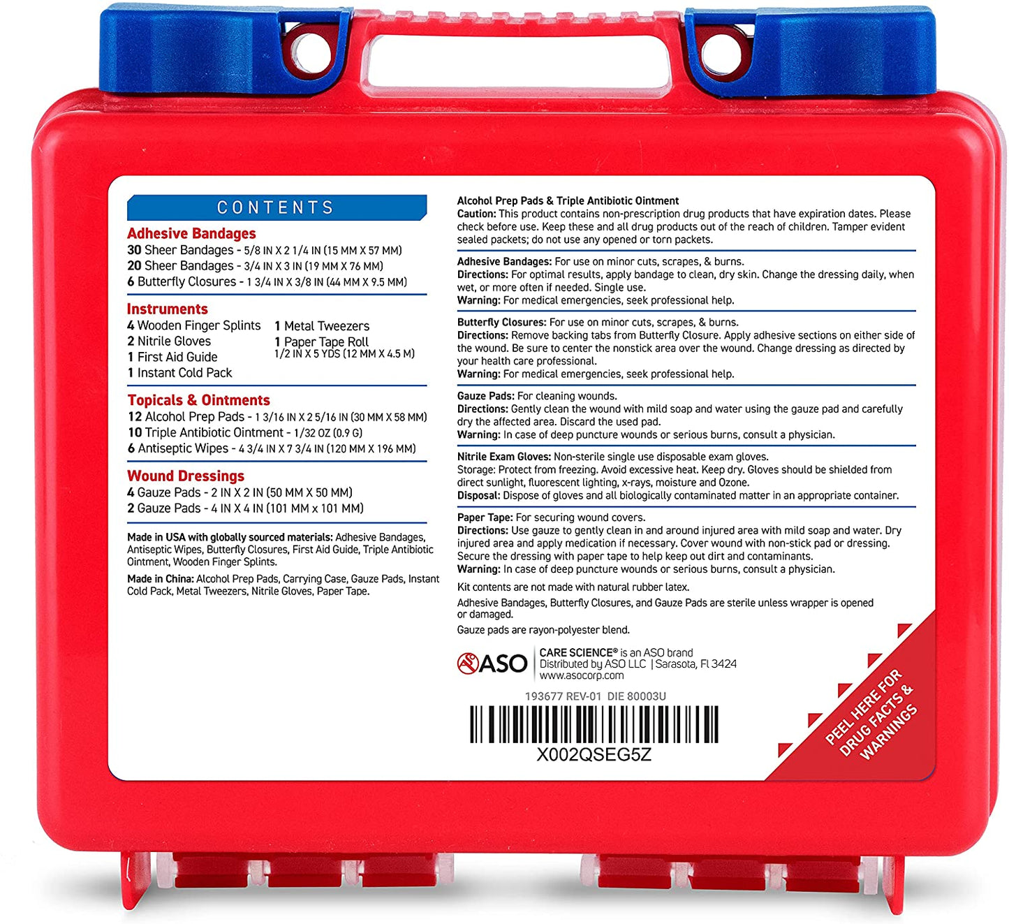 Care Science First Aid Kit, 100 Pieces Professional Use for Travel, Work, School, Home, Car, Survival, Camping, Hiking, and More