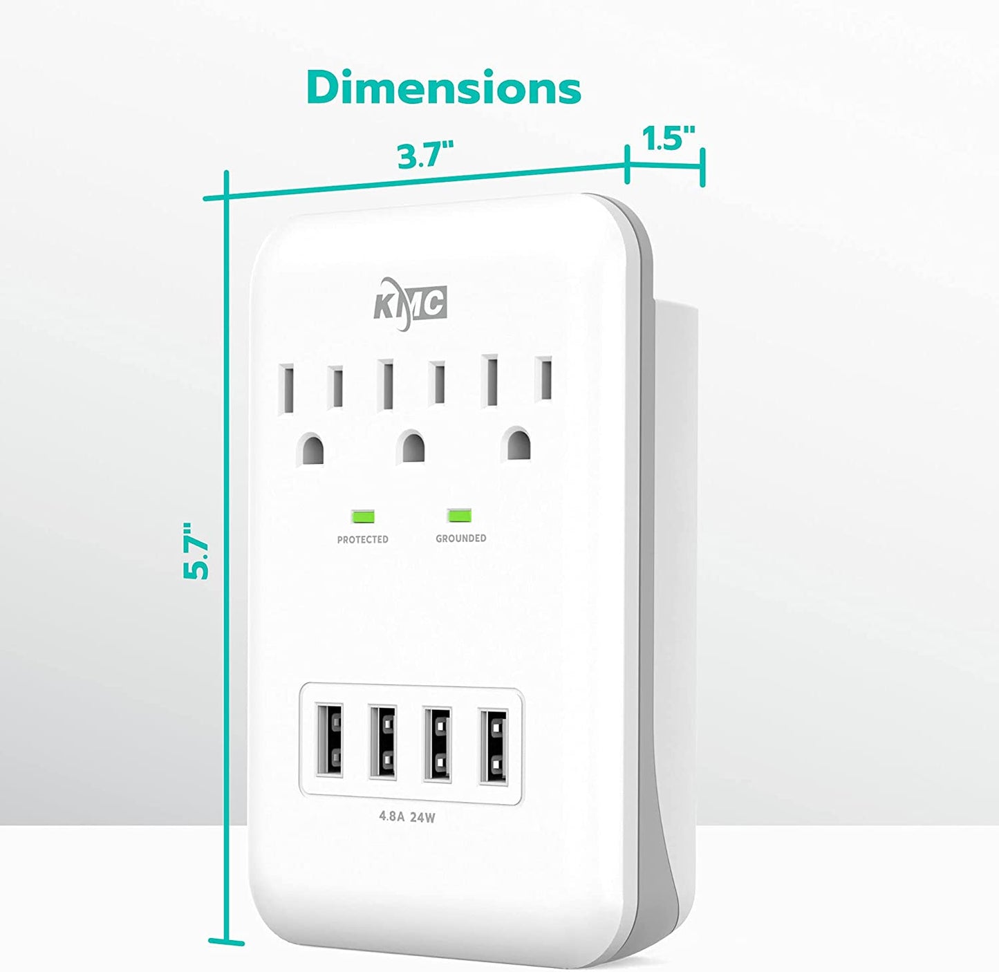 3-Outlet Surge Protector 900 Joules with 4.8 AMP Fast USB Charging Ports, 4 USB Charging Ports & Phone Holders, ETL Certified