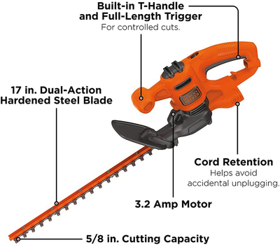 BLACK+DECKER Electric Hedge Trimmer, 17-Inch (BEHT150)
