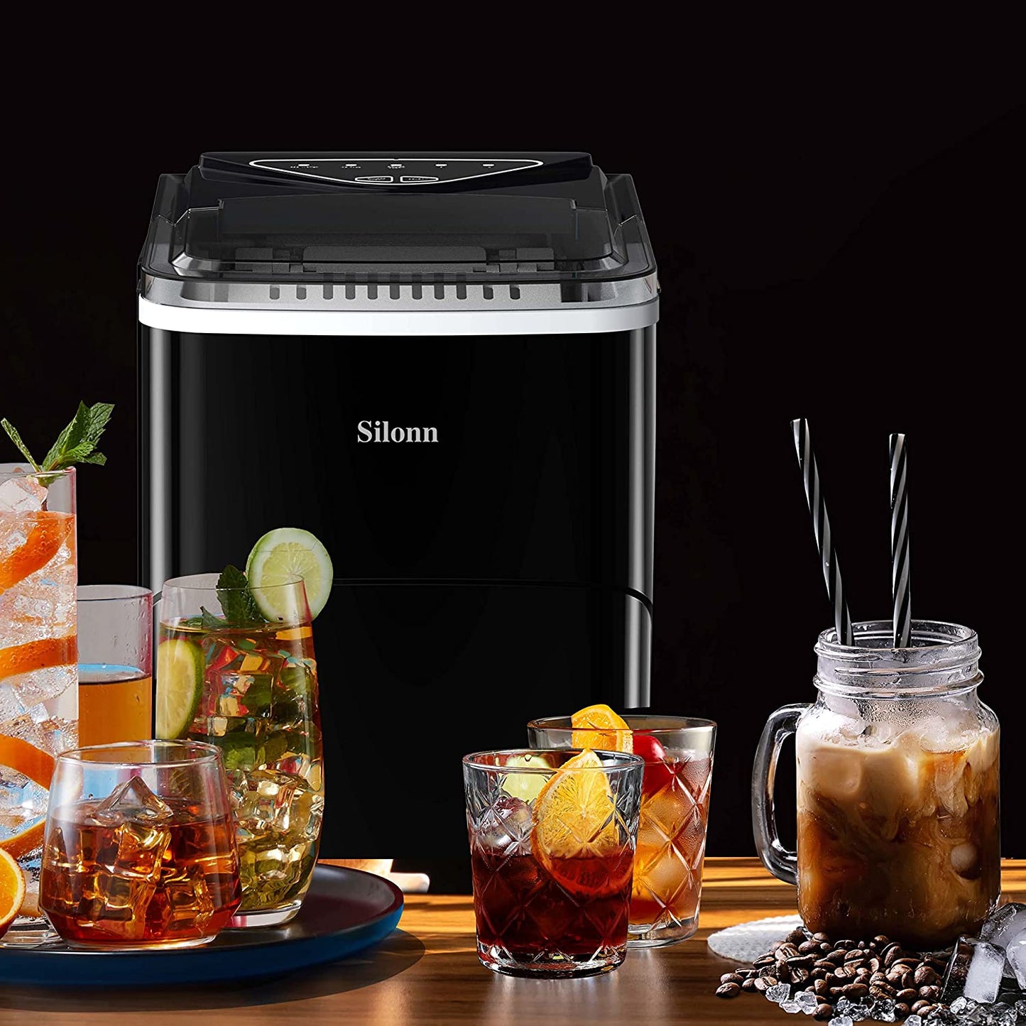 Ice Makers Countertop, 9 Cubes Ready in 6 Mins, 26Lbs in 24Hrs, Self-Cleaning Ice Machine with Ice Scoop and Basket, 2 Sizes of Bullet Ice for Home Kitchen Office Bar Party