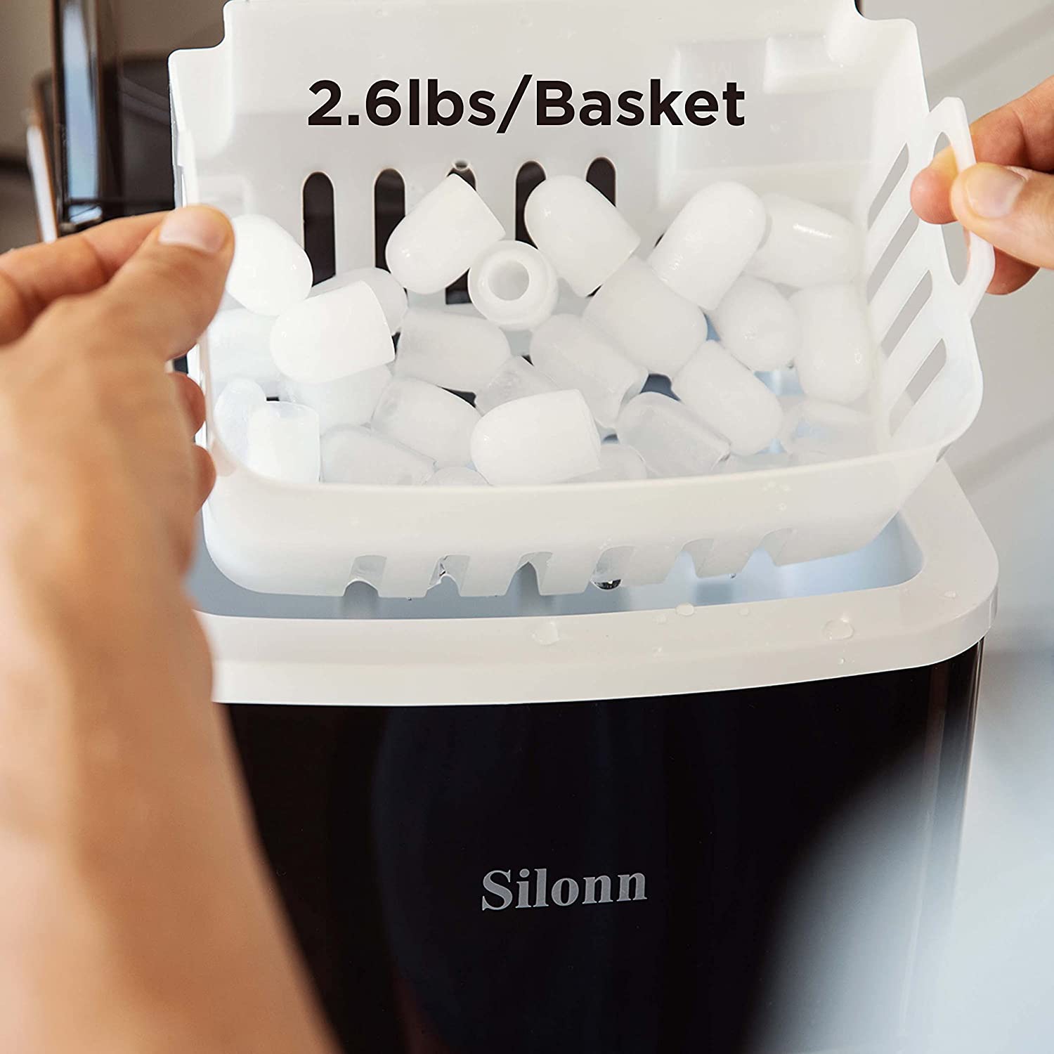 Ice Makers Countertop, 9 Cubes Ready in 6 Mins, 26Lbs in 24Hrs, Self-Cleaning Ice Machine with Ice Scoop and Basket, 2 Sizes of Bullet Ice for Home Kitchen Office Bar Party