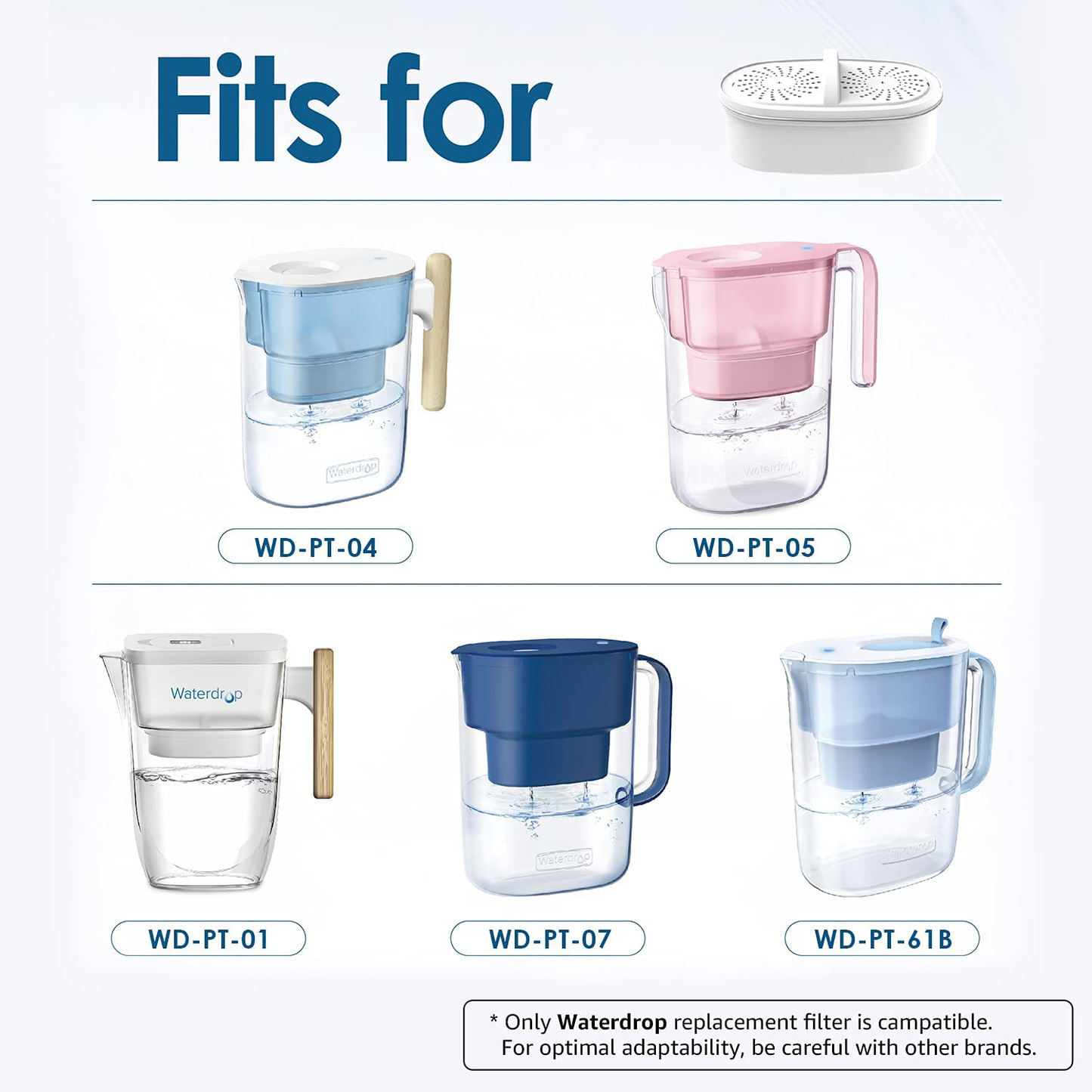 Waterdrop WD-PF-01A Plus Replacement Filters for All Waterdrop Pitcher Filtration System, Last Up to 3 Months or 200 gallons (Pack of 3)