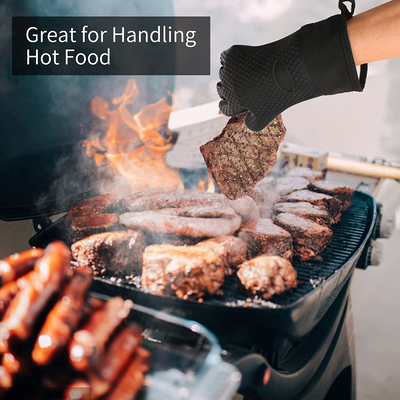 Waterproof BBQ Grill Oven Gloves Heat Resistant, Extra Long, Soft Quilted Lining, Silicone Gloves for Grilling Smoking Barbecue-Great for Handling Hot Food on Your Grill Fryer and Pit ,Easy Clean,1 Pair