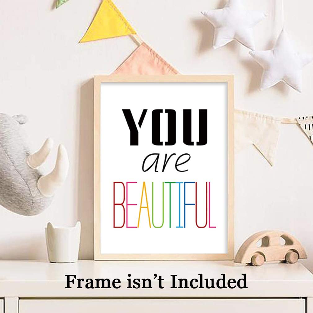 HPNIUB Typography Watercolor Words Inspirational Quote&Saying Modern Art Print Set of 4 (12”X16” Canvas Painting,Motivational Phrases Wall Art Poster for Nursery or Kids Room Home Decor,No Frame