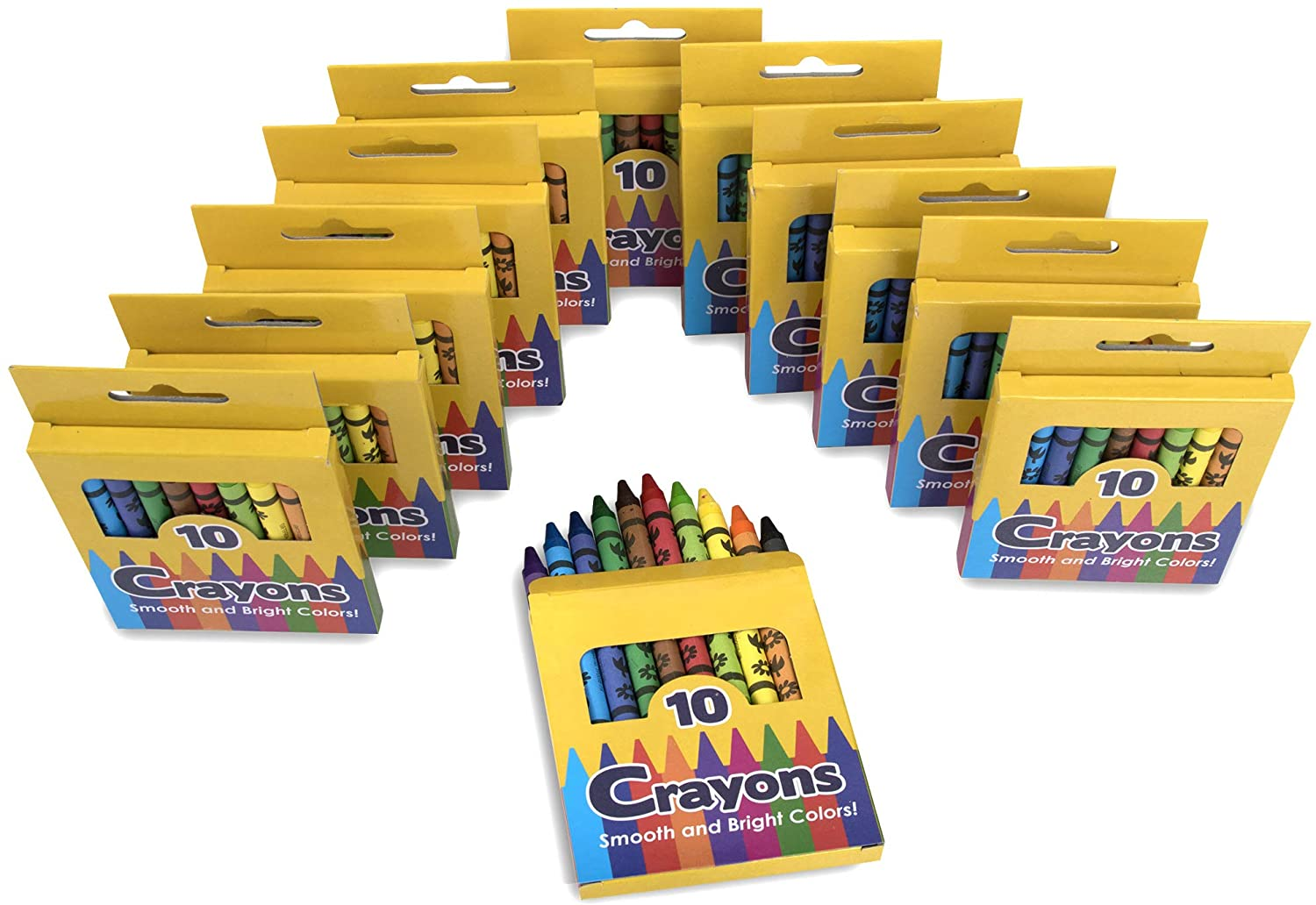 12 Pack Crayons - Wholesale Bright Wax Coloring Crayons in Bulk, 10 per Box, 12 Box Bundle Art Set