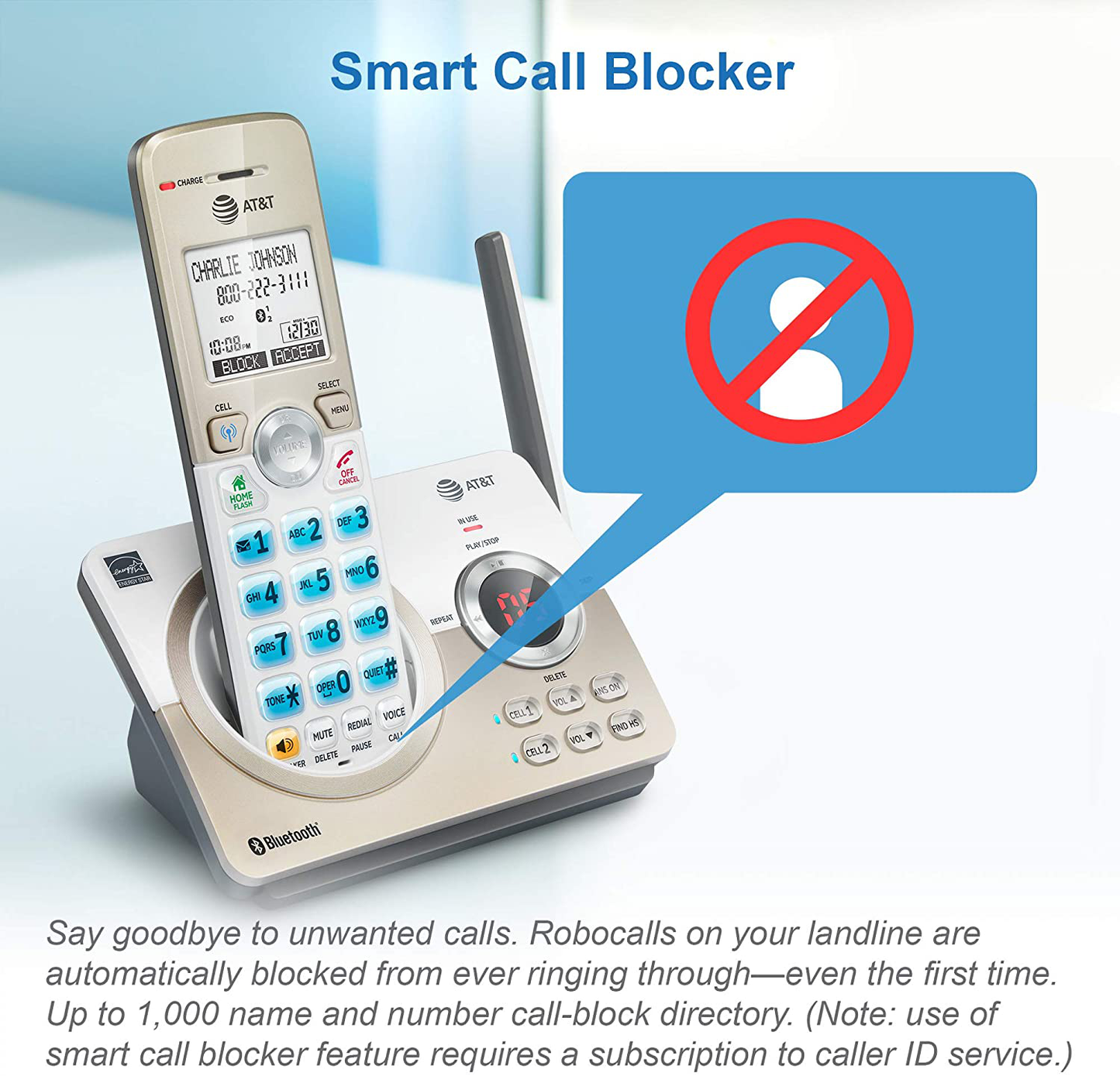 AT&T DL72219 DECT 6.0 Cordless Phone for Home with Connect to Cell, Call Blocking, 1.8" Backlit Screen, Big Buttons, intercom, and Unsurpassed Range Set