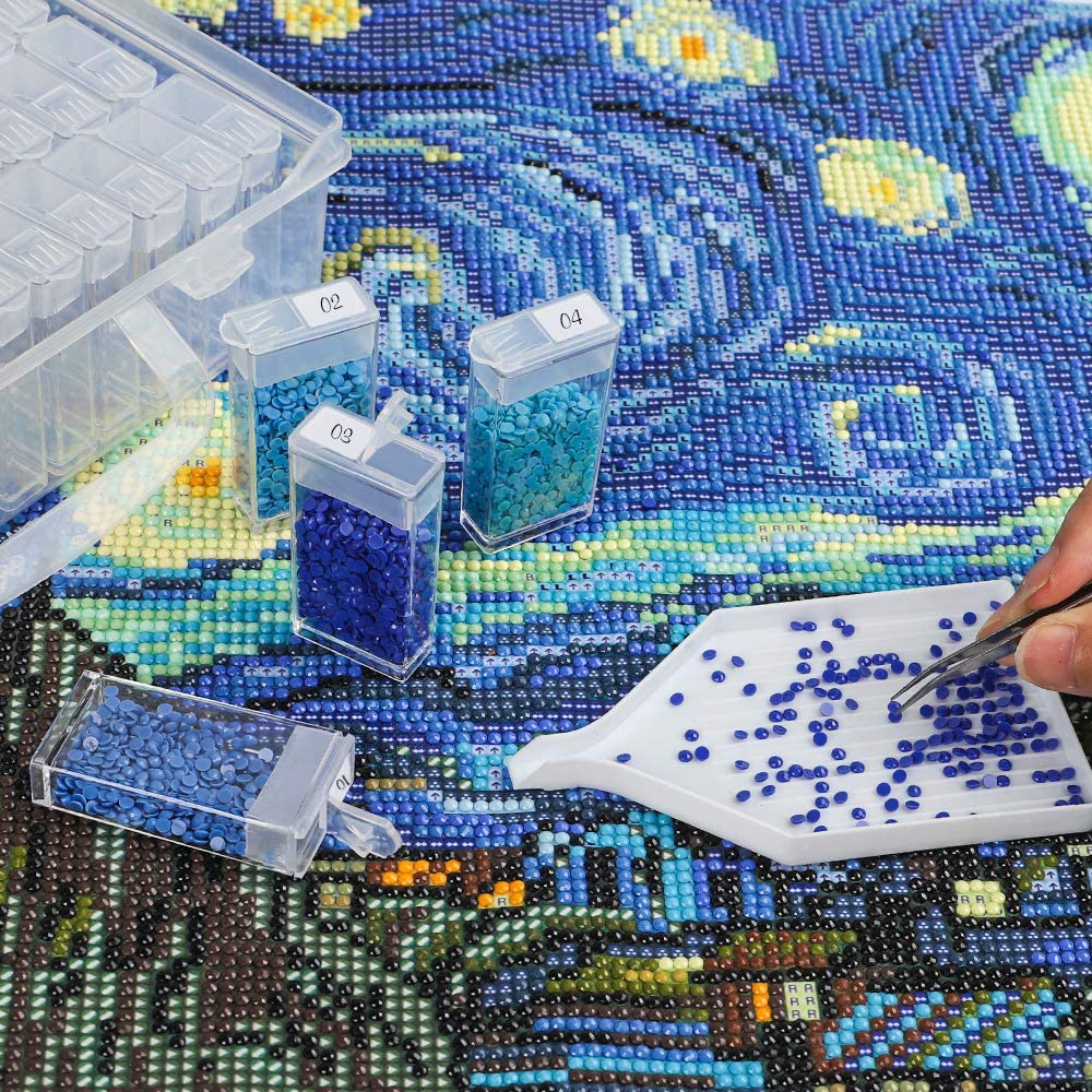 Diamond Painting Box Storage Containers Diamond Art DIY Accessories with Funnel Plate 200pcs Label Stickers for Beads Seeds Crafts