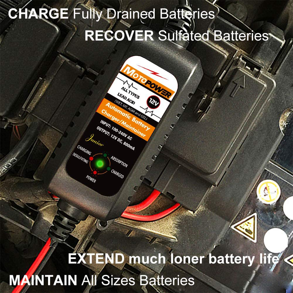 12V 800Ma Automatic Battery Charger, Battery Maintainer, Trickle Charger, and Battery Desulfator