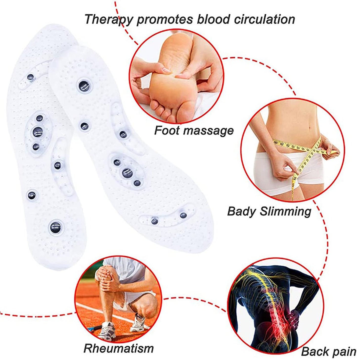 3 Pairs Acupressure Magnetic Massage Insoles, Oumers Foot Massage Shoe-Pad Foot Therapy Reflexology Pain Relief Shoe Insoles,Transparent (US M:7-9 W:8-10)