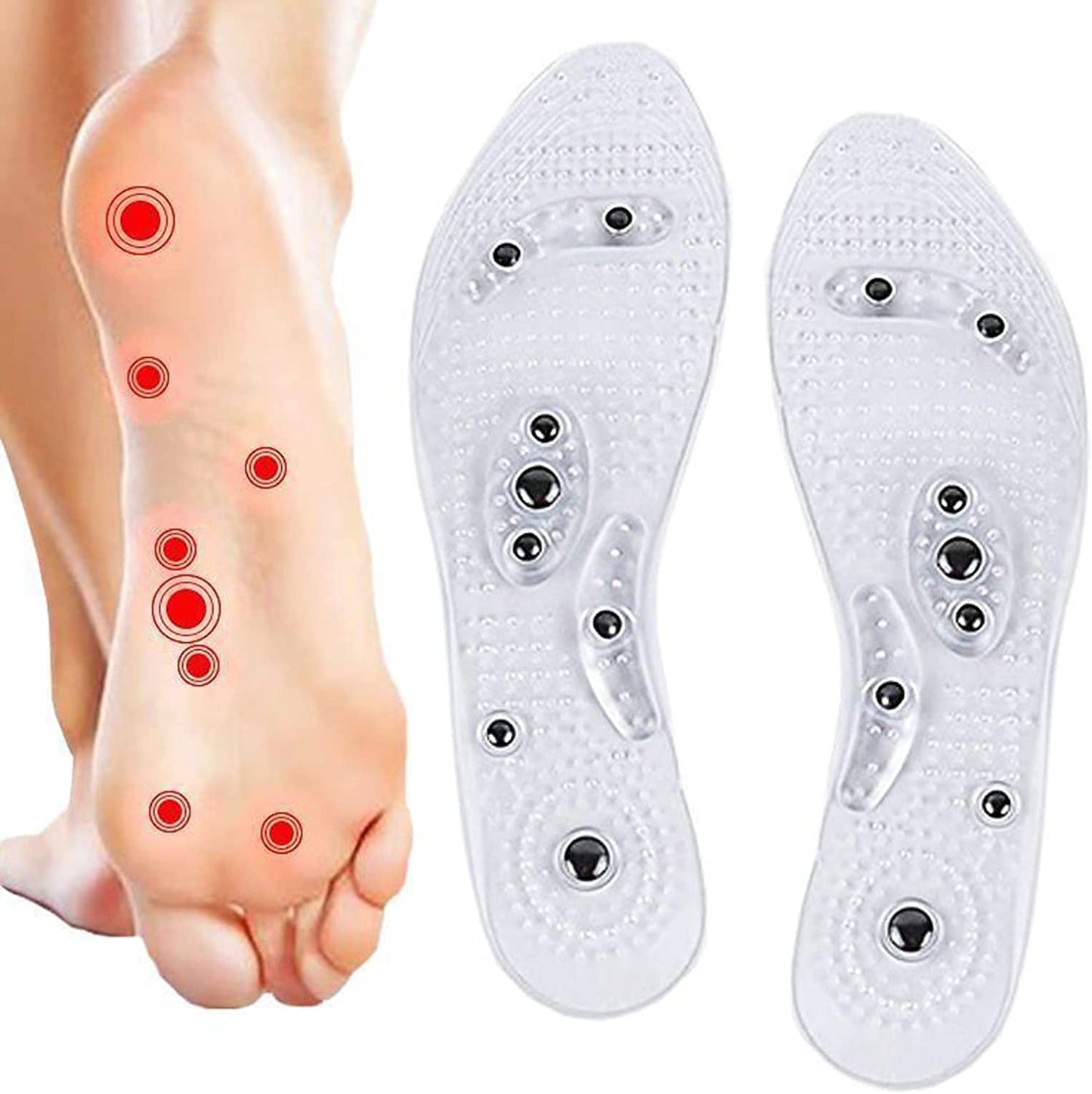 3 Pairs Acupressure Magnetic Massage Insoles, Oumers Foot Massage Shoe-Pad Foot Therapy Reflexology Pain Relief Shoe Insoles,Transparent (US M:7-9 W:8-10)
