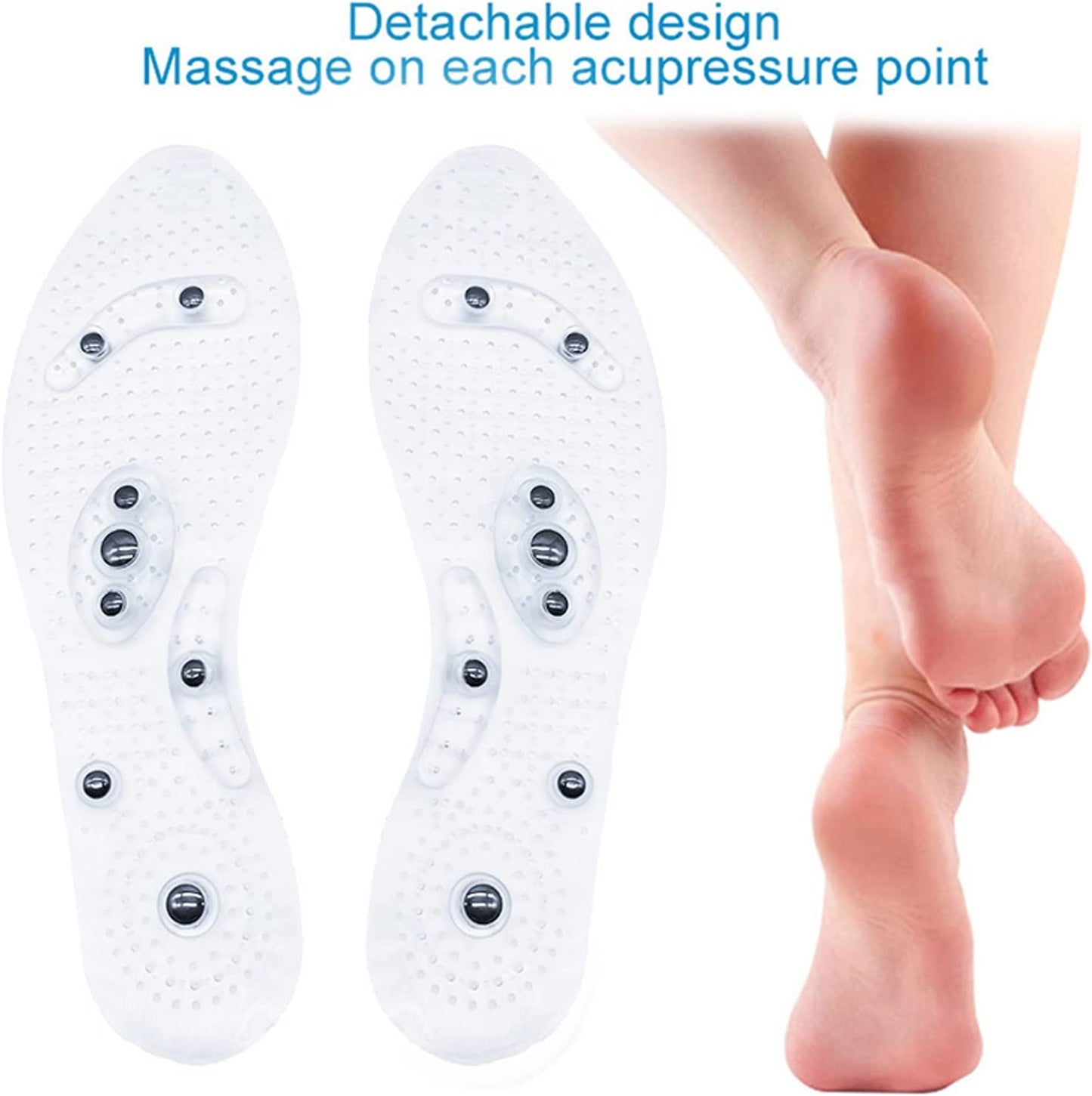 3 Pairs Acupressure Magnetic Massage Insoles, Oumers Foot Massage Shoe-Pad Foot Therapy Reflexology Pain Relief Shoe Insoles,Transparent (US M:7-9 W:8-10)