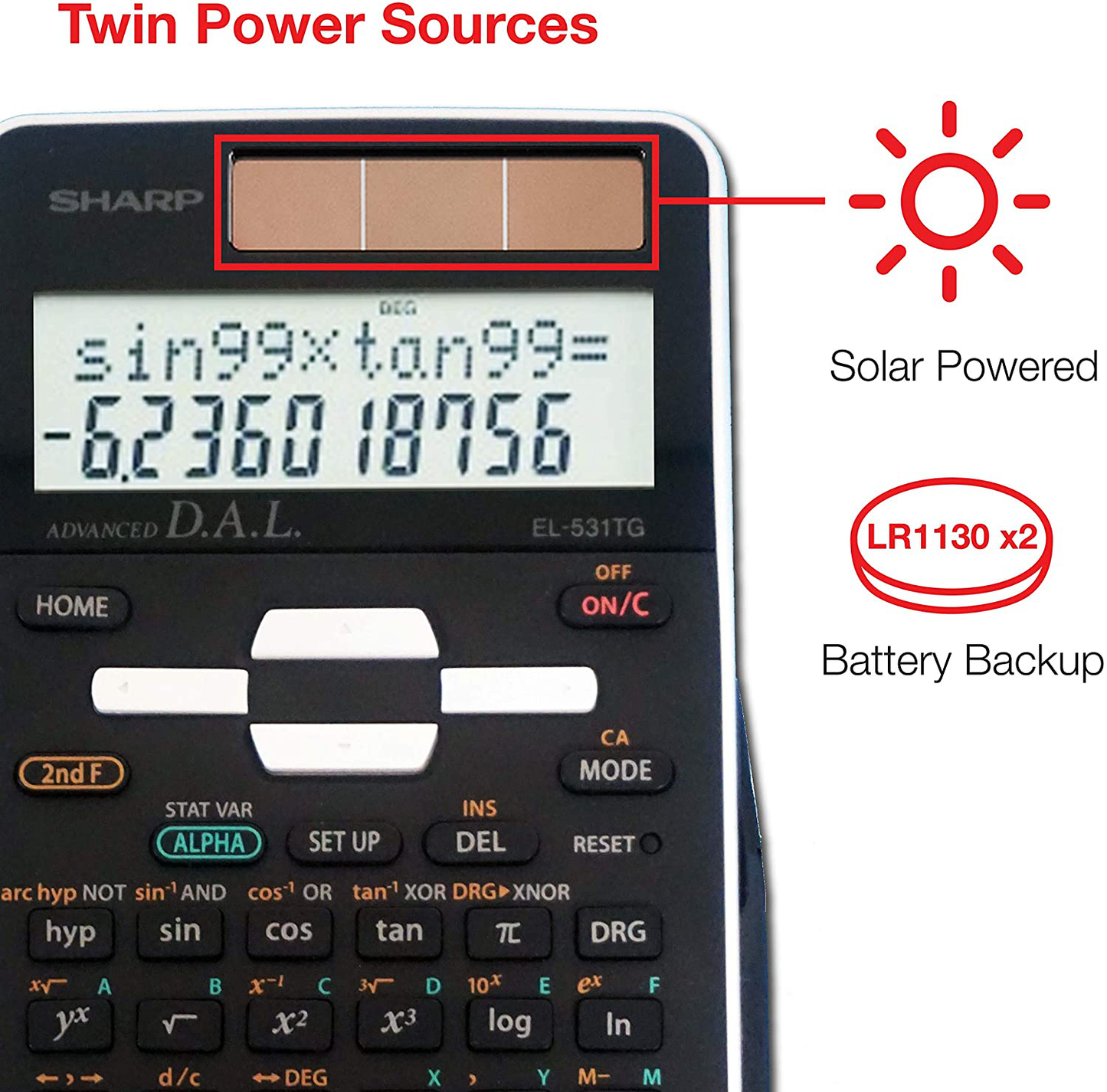 Sharp EL-531TGBBW 12-Digit Scientific/Engineering Calculator with Protective Hard Cover, Battery and Solar Hybrid Powered LCD Display, Great for Students and Professionals, Black,Black and White