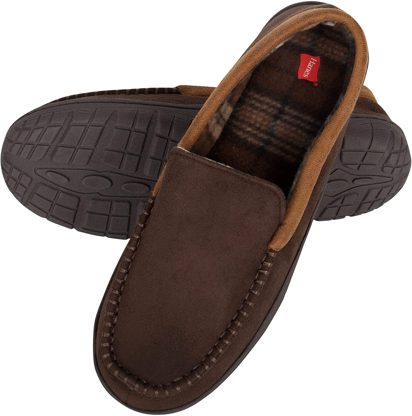 Hanes Men'S Moccasin Slipper House Shoe with Indoor Outdoor Memory Foam Sole Fresh Iq Odor Protection