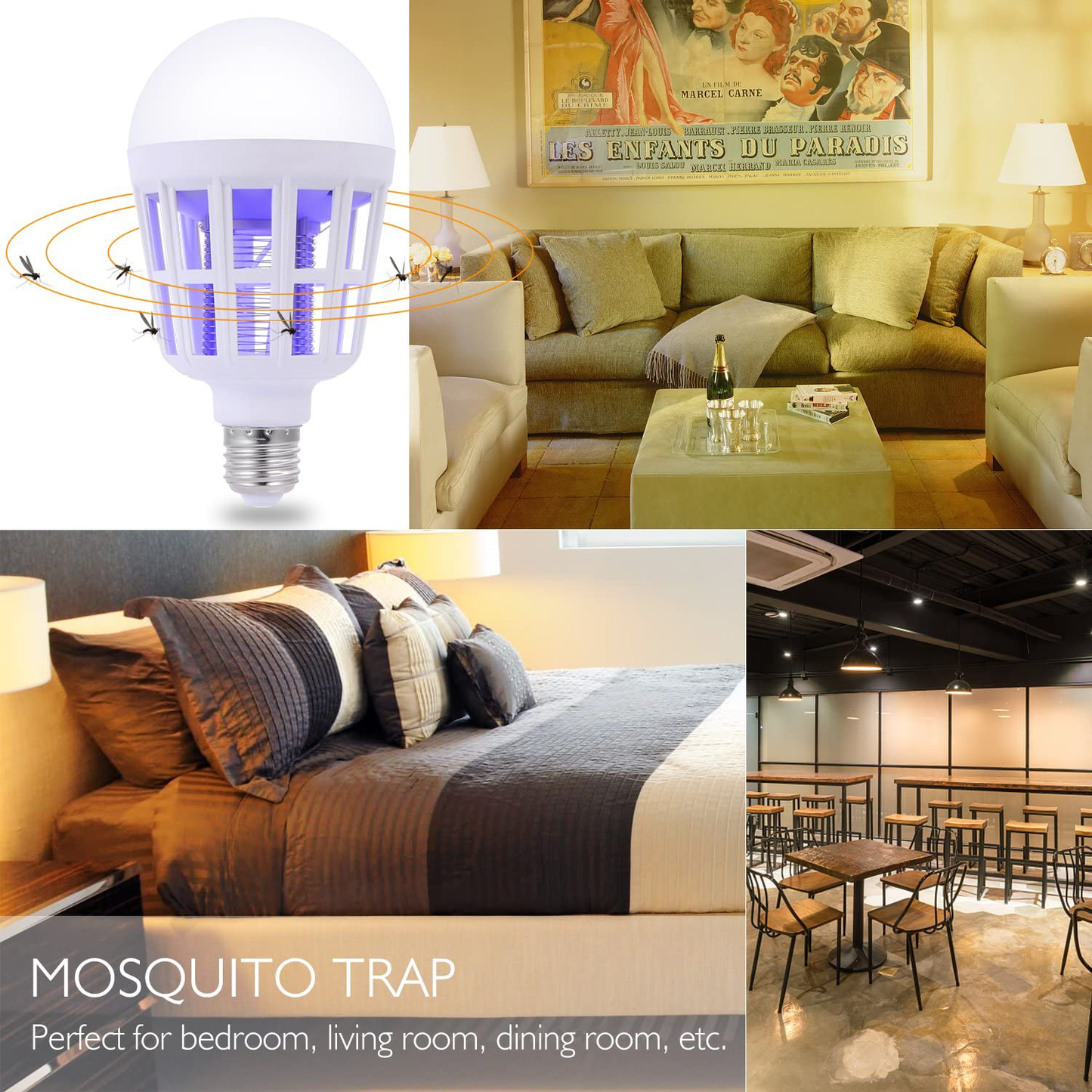 SUNNEST Bug Zapper, 2 in 1 Mosquito Killer Lamp Bug Zappers Light Bulb, Electronic Insect & Fly Killer for Home Kitchen Indoor Outdoor Patio Backyard - 110V E26/E27