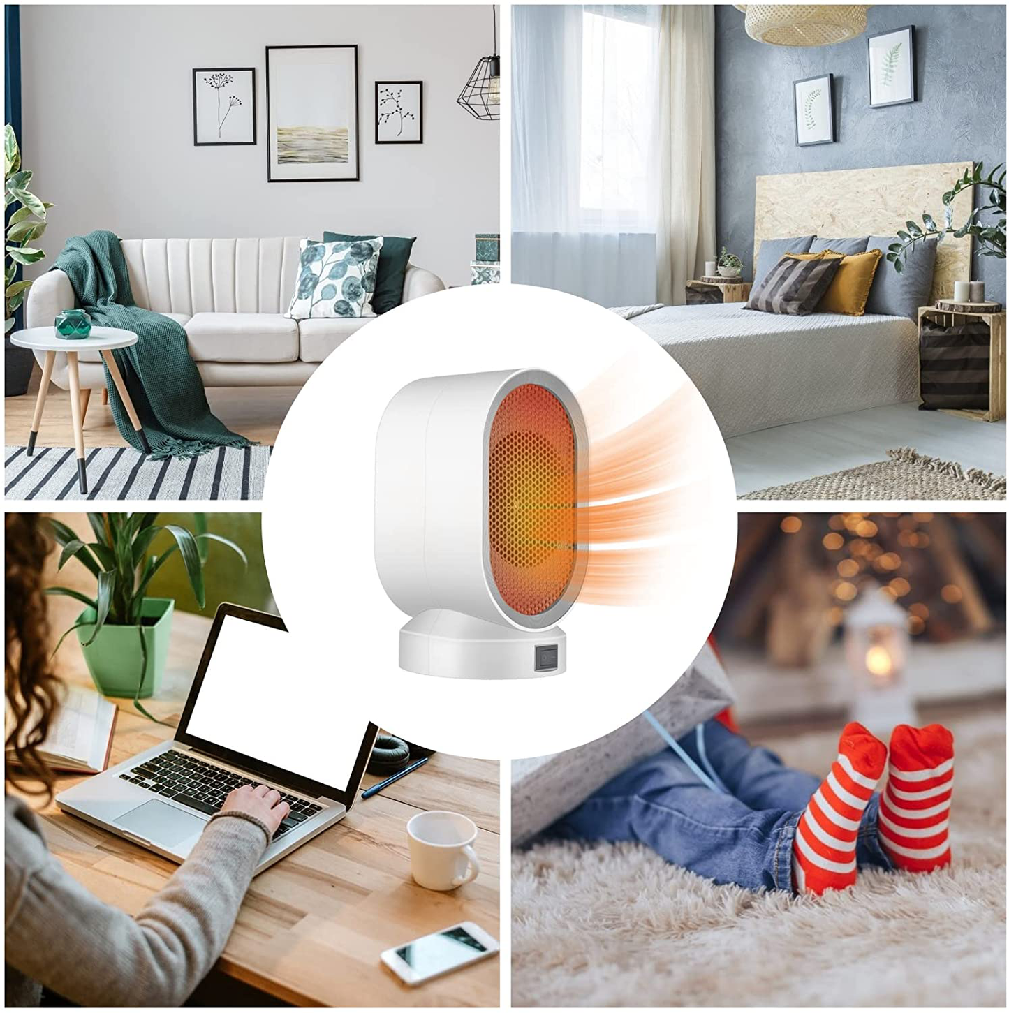 Mini Space Heater, Small Desktop Heater with Overheat Protection, Safe and Quiet for Office Room Desk Indoor Use (White+Grey)