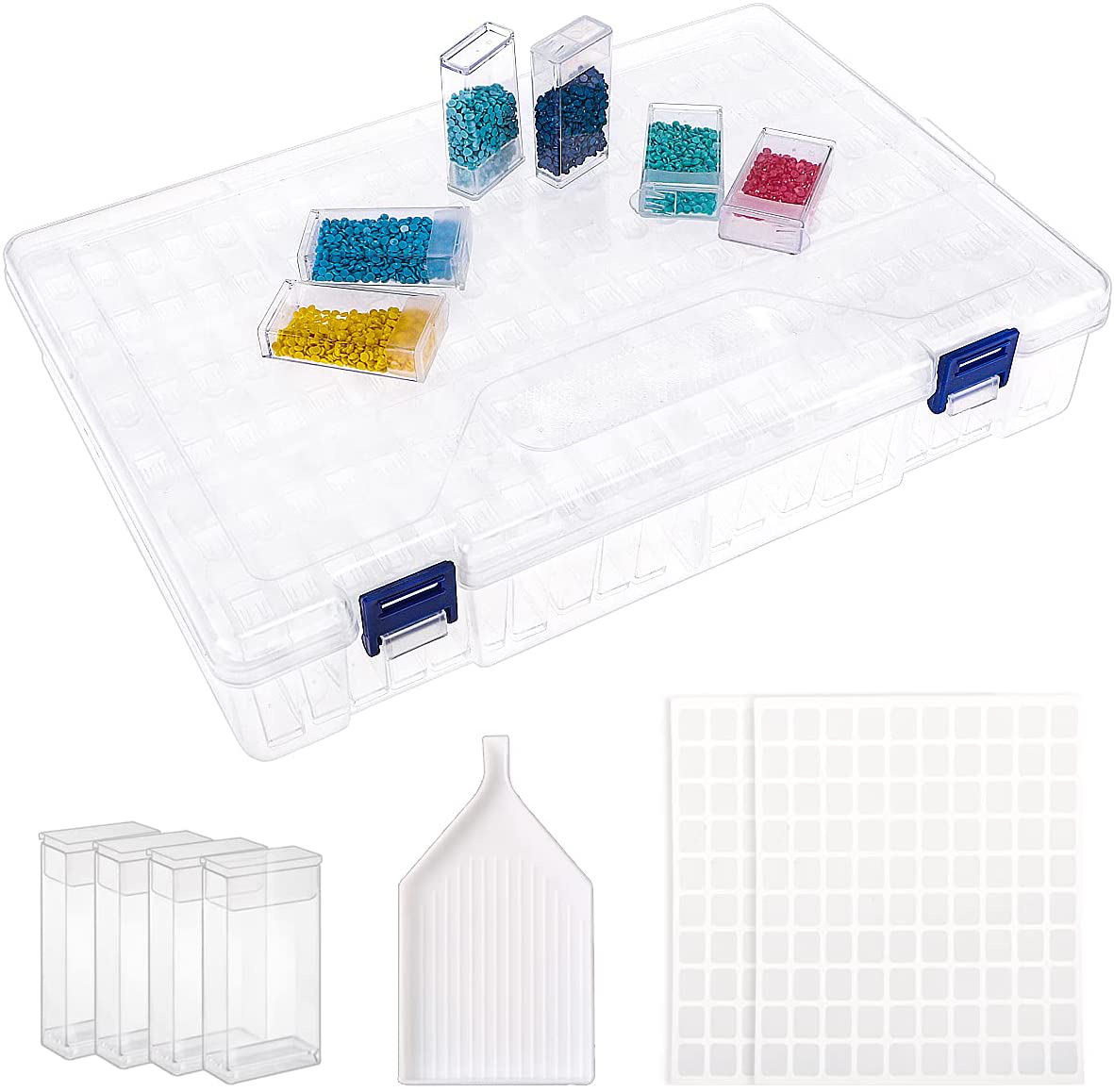 Diamond Painting Box Storage Containers Diamond Art DIY Accessories with Funnel Plate 200pcs Label Stickers for Beads Seeds Crafts