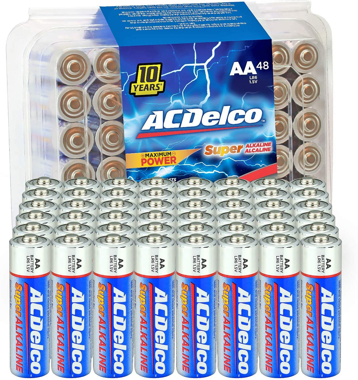 Acdelco AA Batteries, Maximum Power Super Alkaline Battery, 10-Year Shelf Life, Recloseable Packaging, Blue