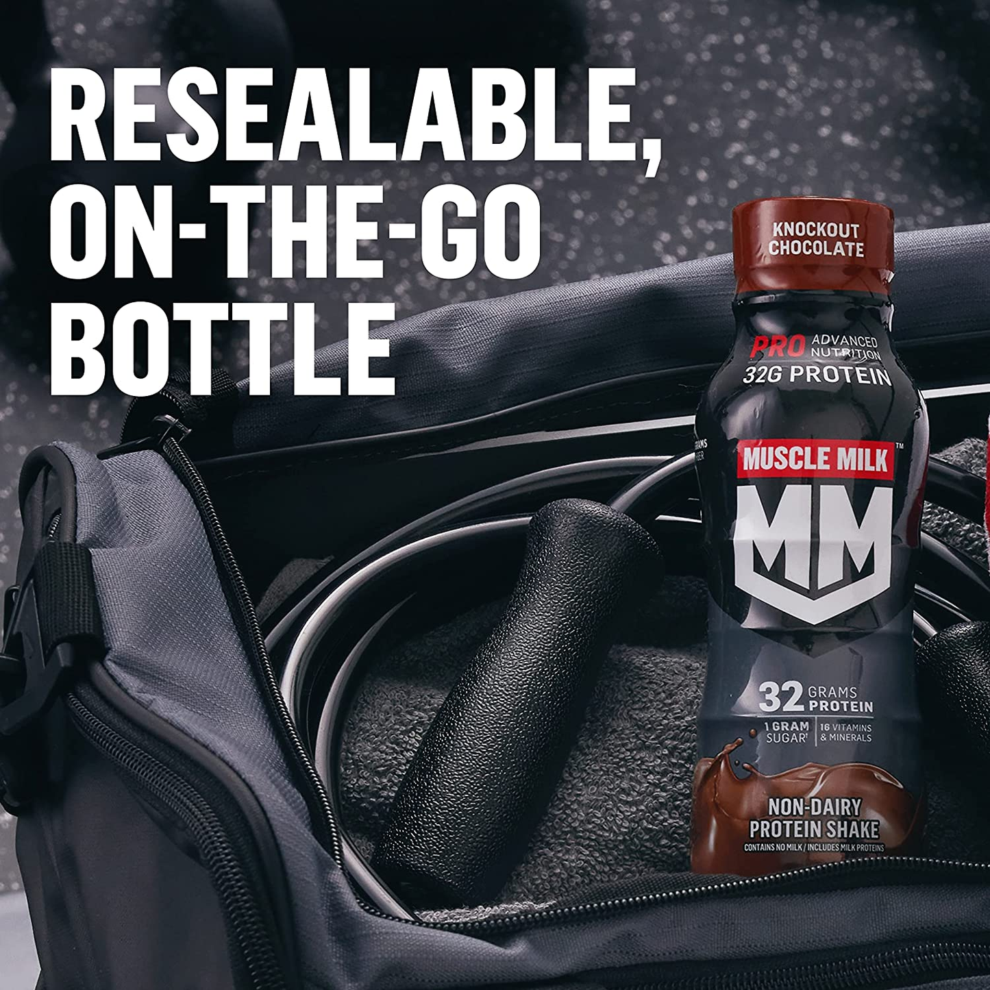 Muscle Milk Pro Advanced Nutrition Protein Shake, Knockout Chocolate, 11.16 Fl Oz Bottle, 12 Pack, 32G Protein, 1G Sugar, 16 Vitamins & Minerals, 5G Fiber, Workout Recovery, Energizing Snack, Packaging May Vary