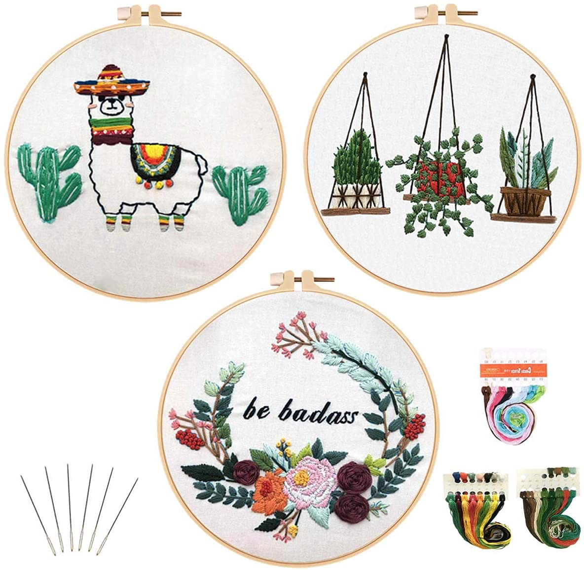 Louise Maelys Embroidery Kit for Beginners with 3 Embroidery Hoops Cross Stitch Needlepoint Kit Funny Starter Kit