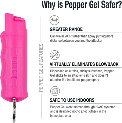 SABRE RED Campus Safety Pepper Gel with Quick Release Key Ring, 25 Bursts, 12-Foot (4-Meter) Range, Gel is Safer, Ergonomic Finger Grip