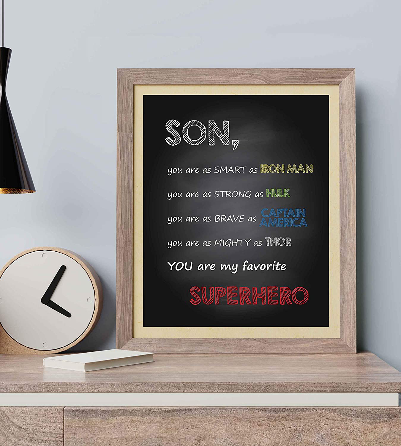 "Son-You Are My Favorite Superhero" Inspirational Wall Art Sign -8 x 10" Artistic Typographic Poster Print-Ready to Frame. Perfect Home-Kids Bedroom-Nursery Decor. Great Decoration for Marvel Fans!