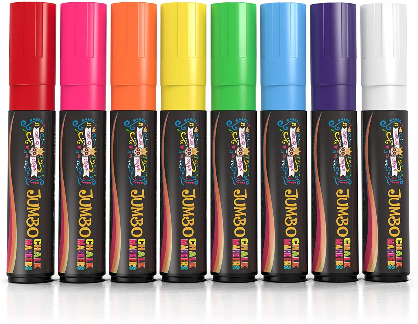 Jumbo Liquid Chalk Markers - Bold Chalk Markers for Chalkboards, Window Markers, Chalk Pens for Signs, Blackboard, Glass - Square Reversible Tip - 24 Chalkboard Labels Included (15Mm, 8 Pack)