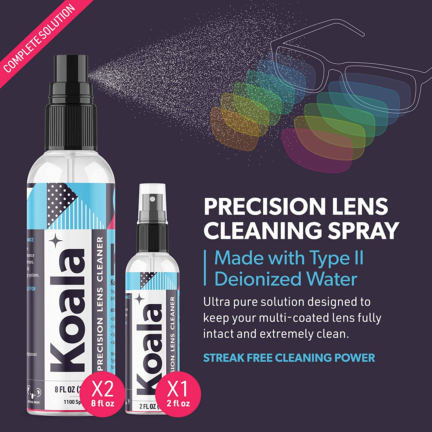 Koala Eyeglass Lens Cleaner Spray Kit | American Made | 18 Ounces + 3 Koala Cloths | Streak and Alcohol Free | Carefully Engineered Glasses Cleaner | Safe for All Lenses