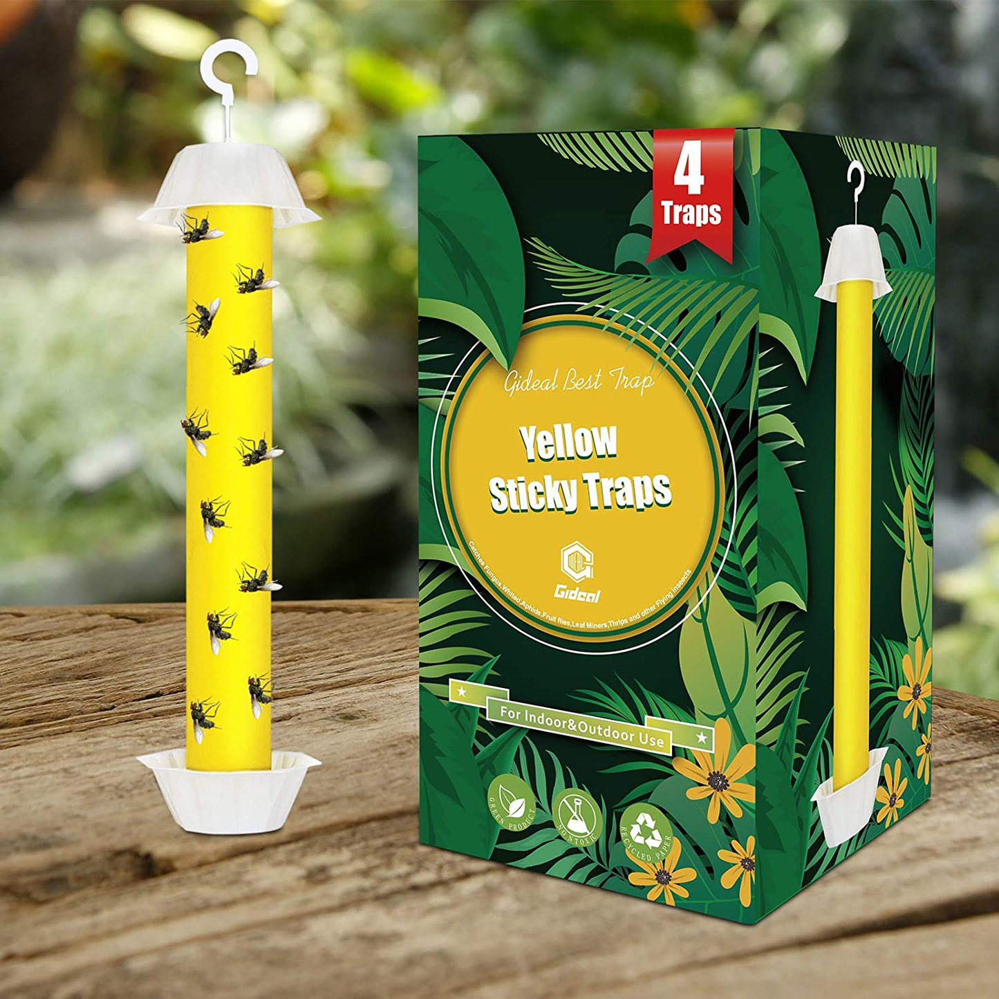 Gideal Fly Stick 6-Pack Fly Trap Stick, Hanging Fly Traps Sticky, Flying Insect Trap with Hanging Hook, Indoor / Outdoor Fly Catchers