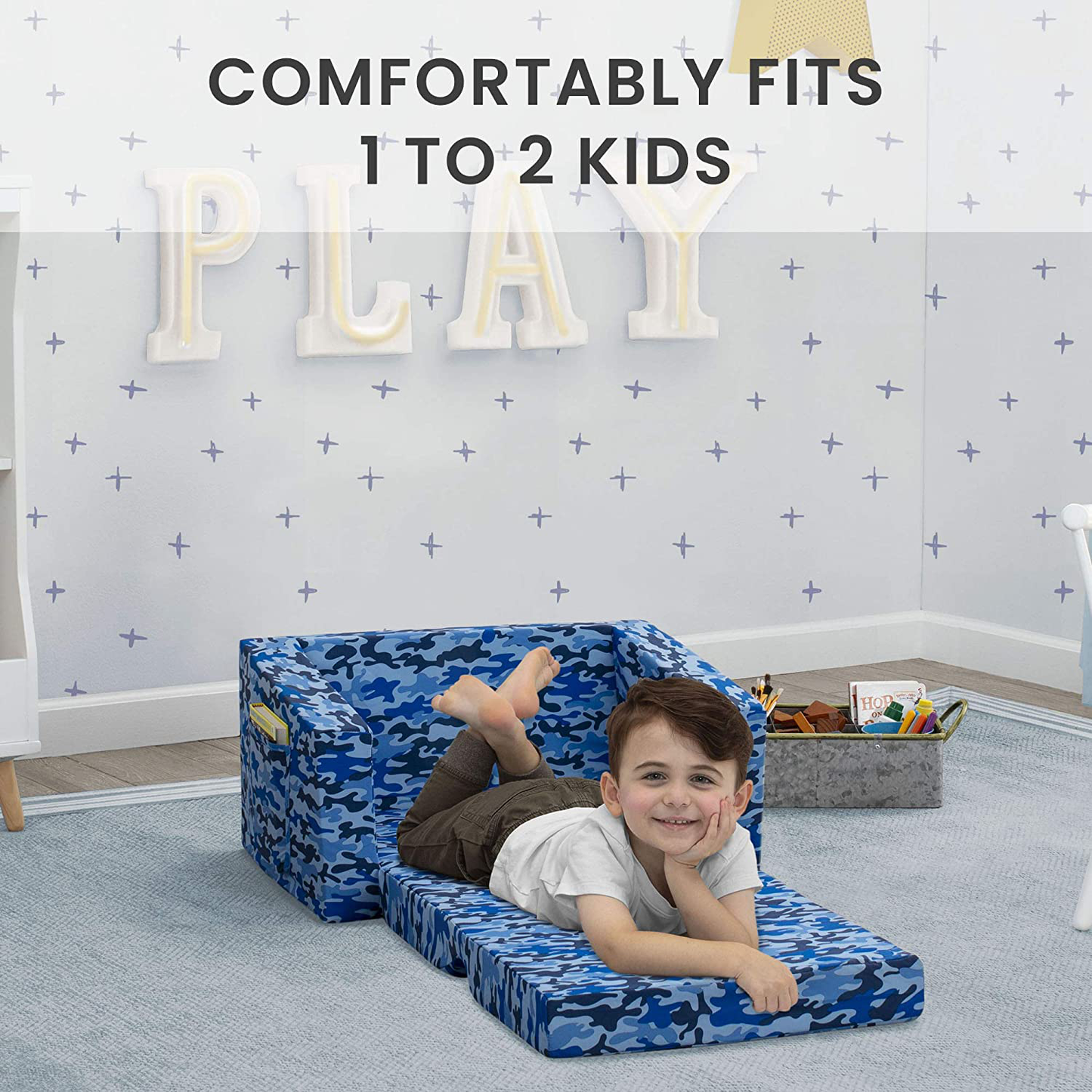 Delta Children Cozee 2-In-1 Convertible Sofa to Lounger - Comfy Flip Open Couch/Sleeper for Kids